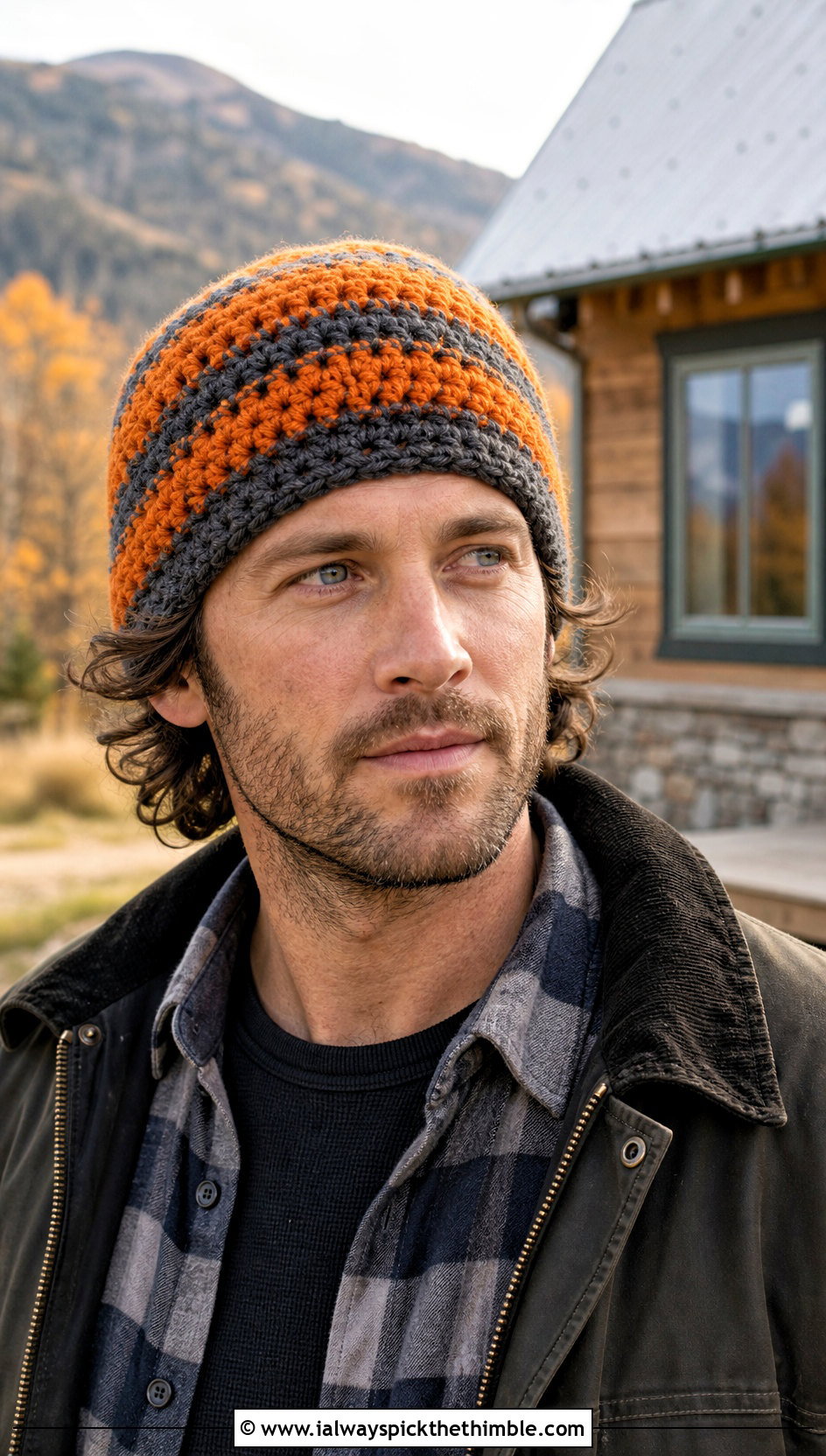 Striped Brawny Beanie With Flannel Shirt - 15 brawny beanie men's crochet hat outfit ideas