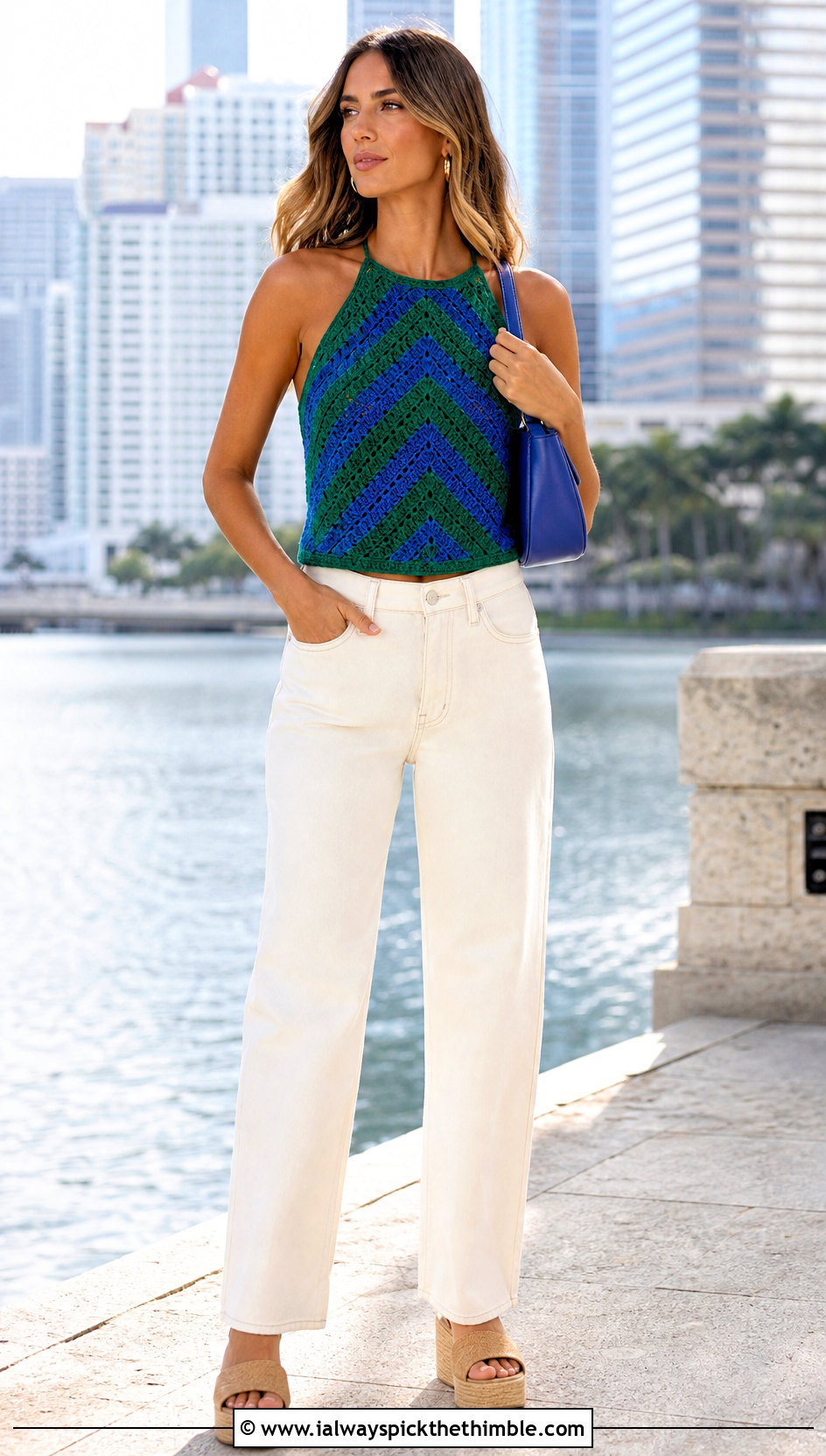 Striped Chevron Crochet Top With White Jeans - 25 striped crochet top outfit ideas
