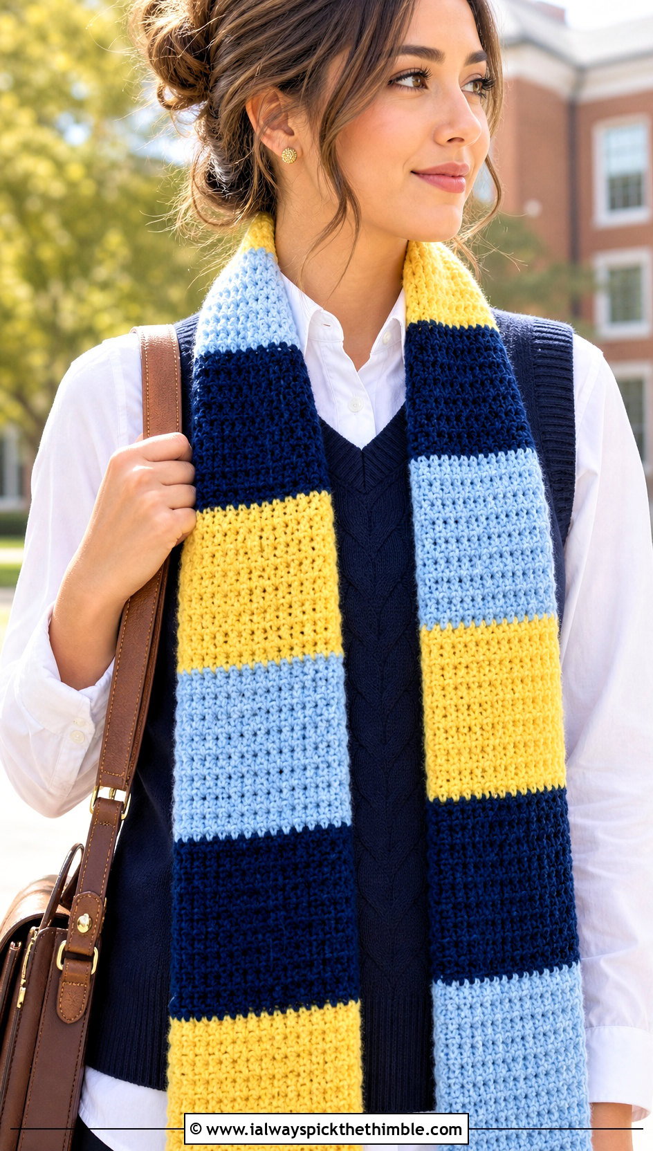 Striped Color Block Crochet Scarf With Sweater Vest - 20 Color Block Crochet Scarf outfit ideas