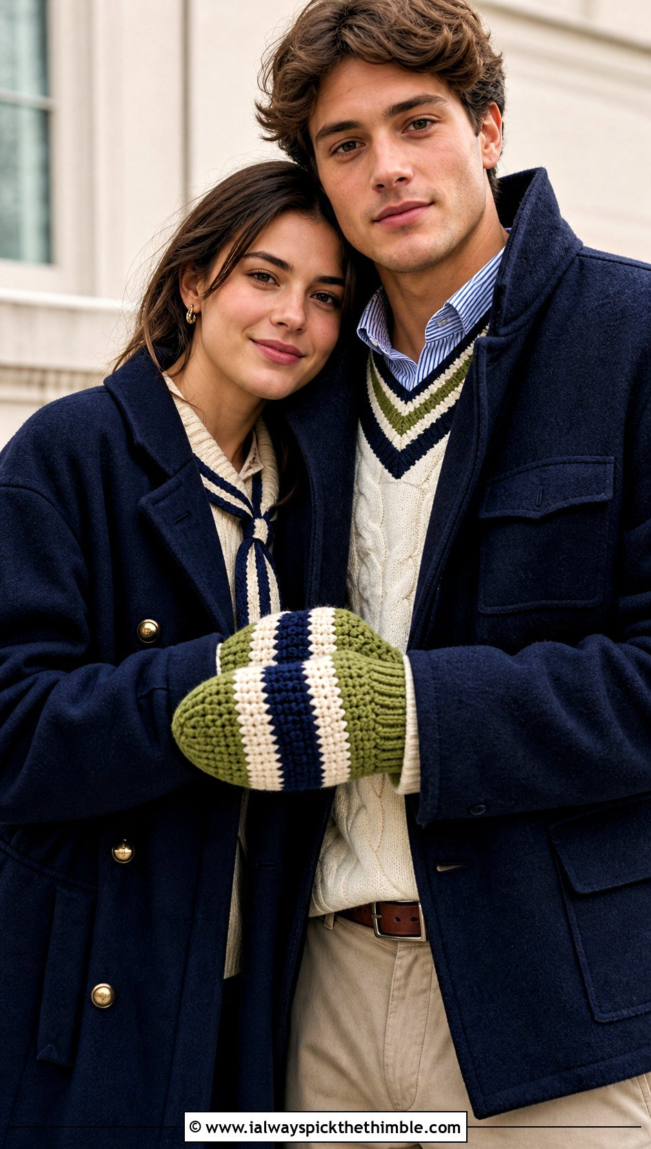 Striped Couple Mittens With Preppy Outfits - 20 crochet couple mittens outfit ideas