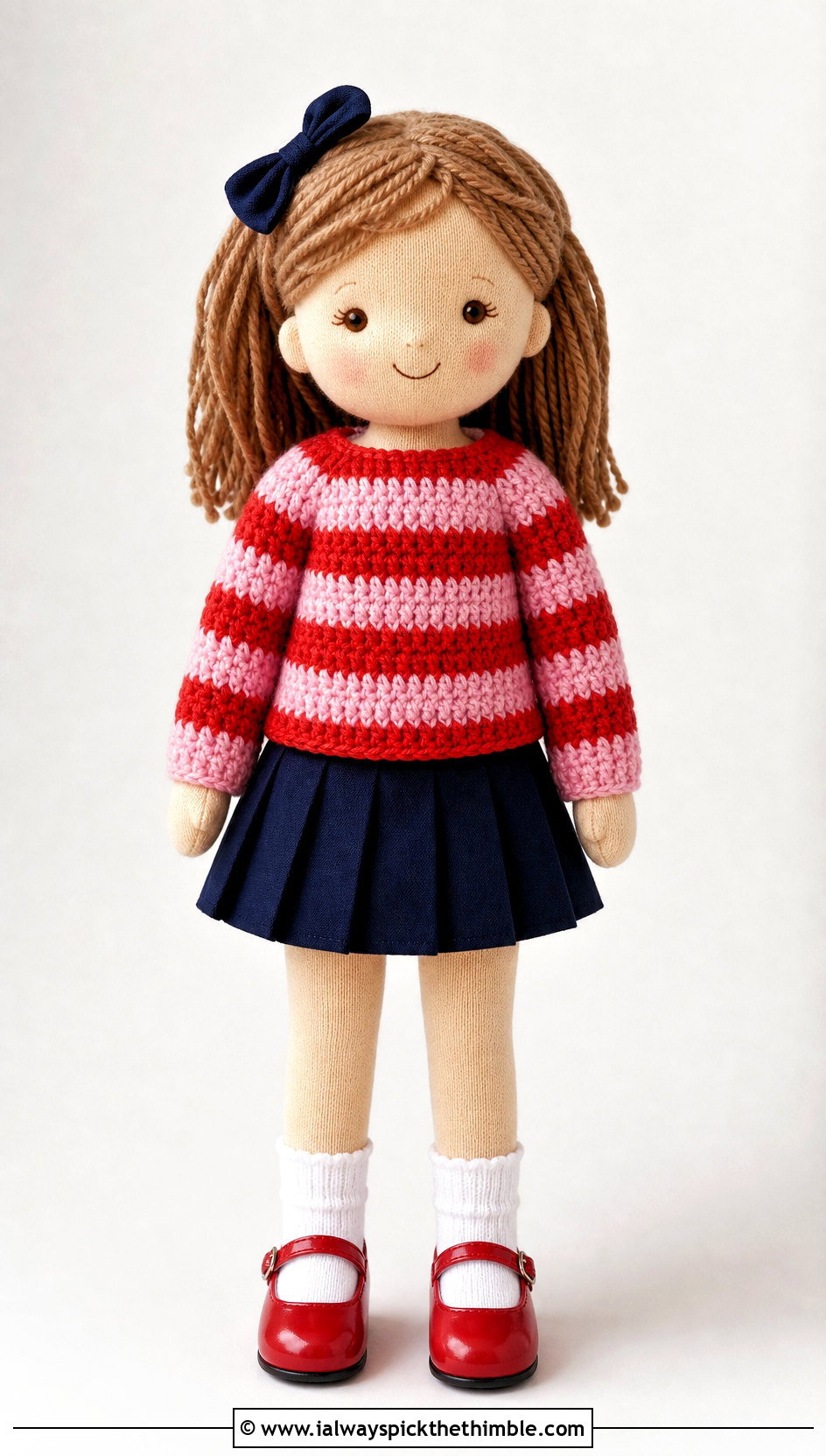 Striped Crewneck Crochet Toy Sweater With Pleated Skirt - 20 Crochet Sweater For Toy outfit ideas