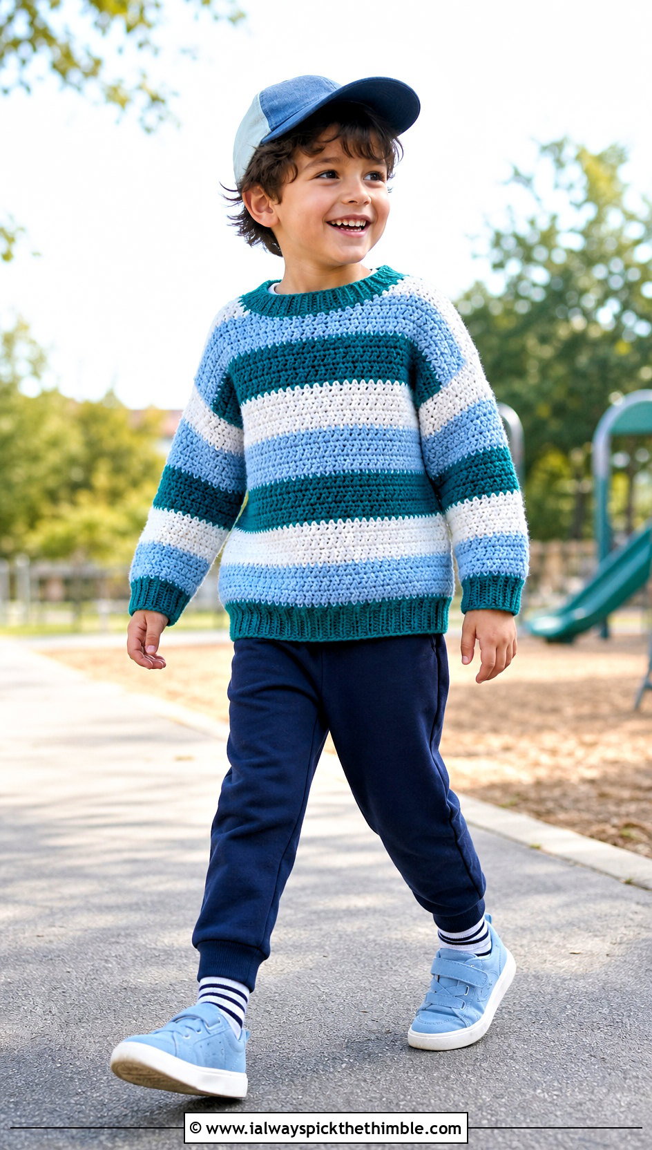 Striped Crochet 5T Crewneck Sweater With Joggers - 15 crochet 5t sweater outfit ideas