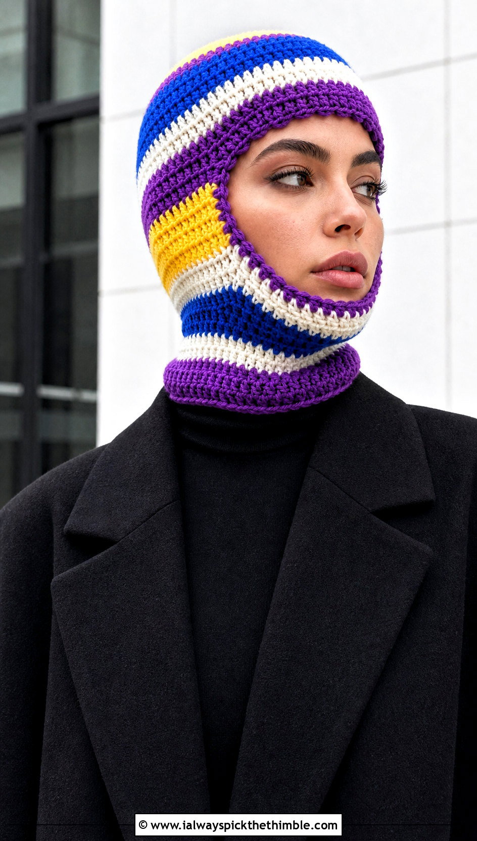 Striped Crochet Balaclava With Monochrome Outfit - 25 crochet balaclava outfit ideas