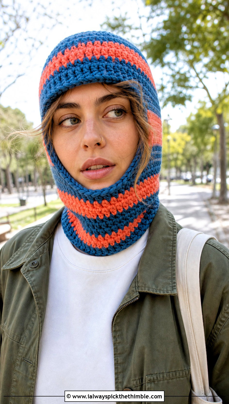 Striped Crochet Balaclava With Utility Jacket - 20 easy crochet balaclava outfit ideas