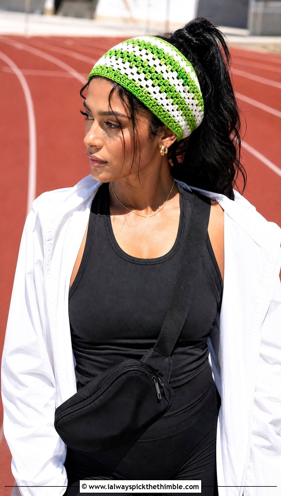 Striped Crochet Bandana Headband With Bike Shorts - 20 Crochet Bandana Headband outfit ideas