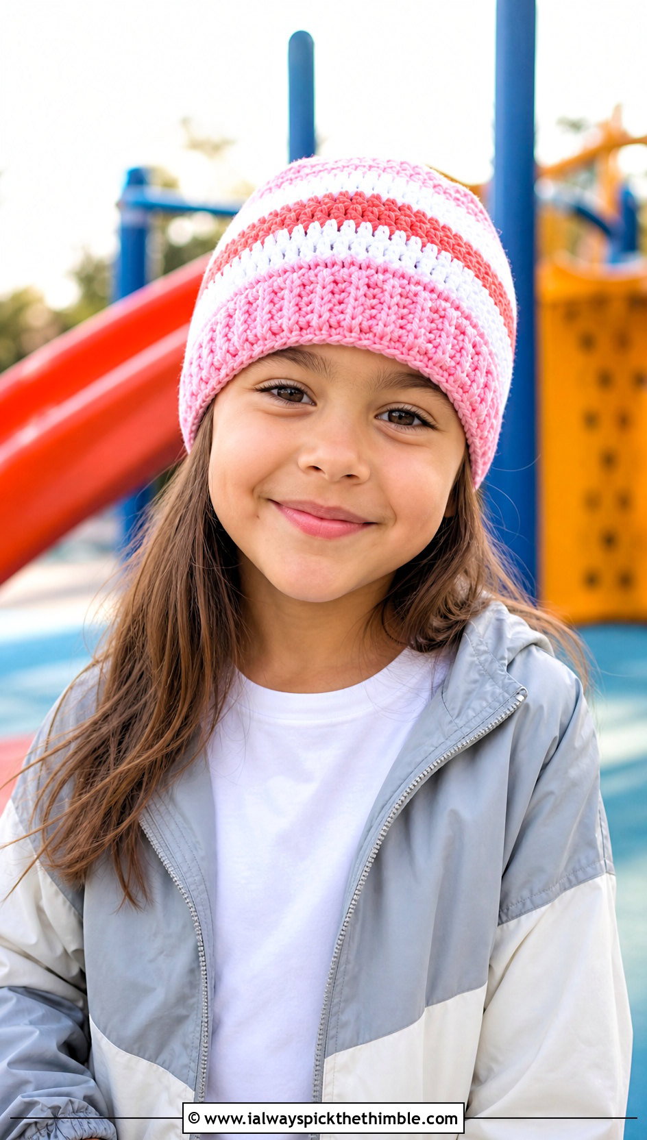 Striped Crochet Beanie With Colorblock Windbreaker - 15 Childs Crochet Hat outfit ideas