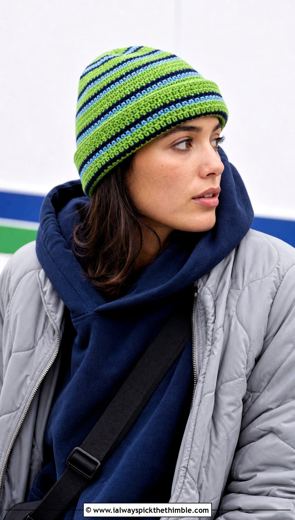 Striped Crochet Beanie With Hoodie And Joggers - 20 winter crochet beanie outfit ideas