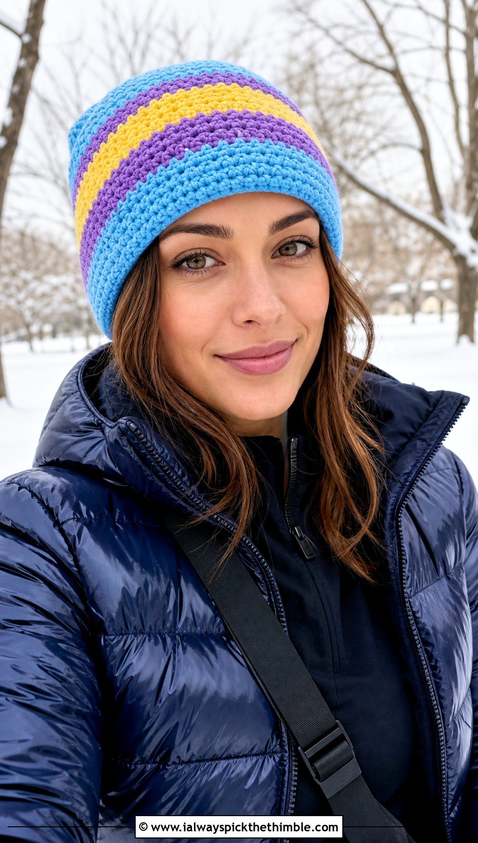 Striped Crochet Beanie With Puffer Jacket And Leggings - 25 cute crochet hat ideas