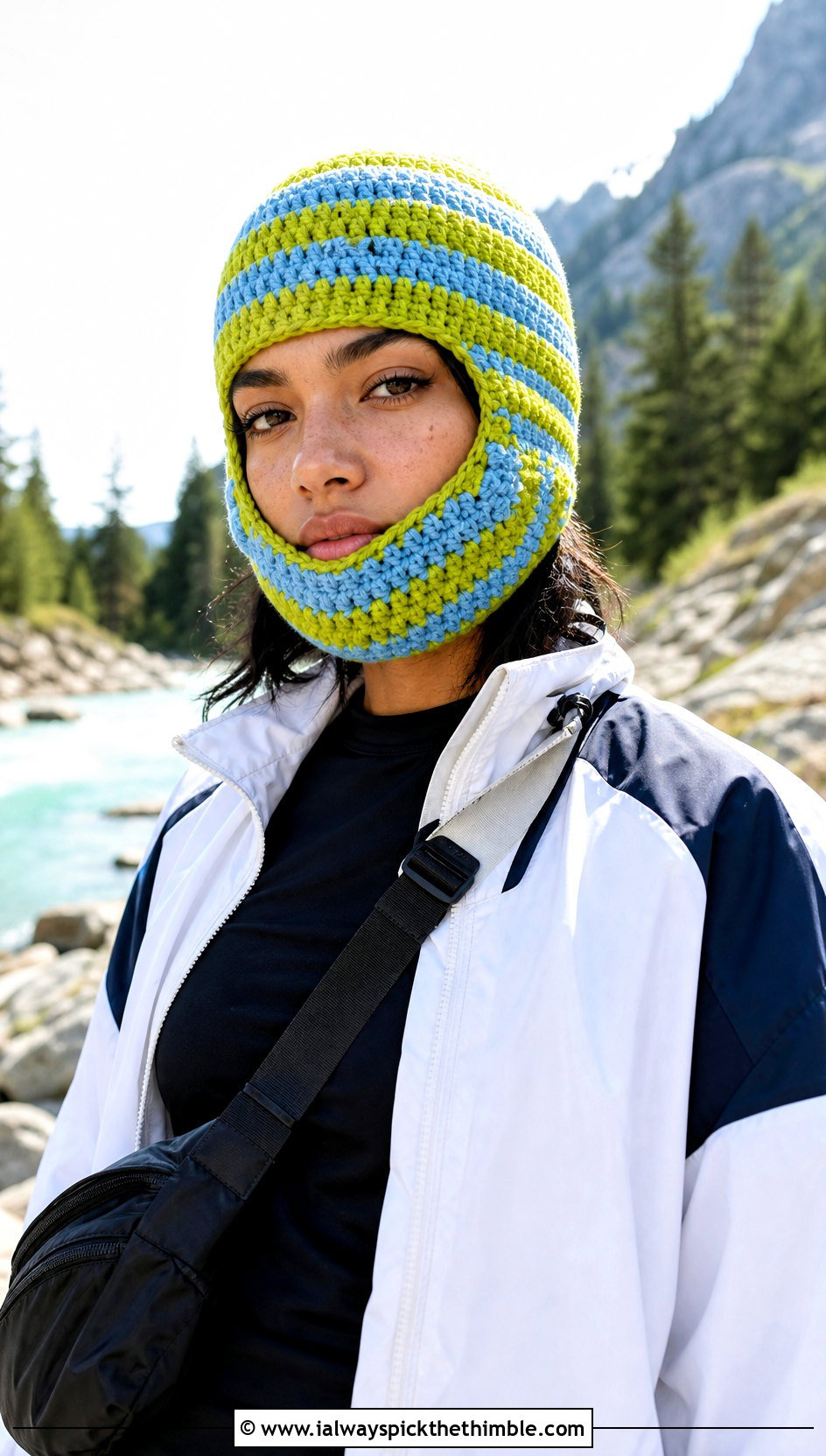 Striped Crochet Beard Beanie With Windbreaker - 15 Crochet Hat With Beard outfit ideas