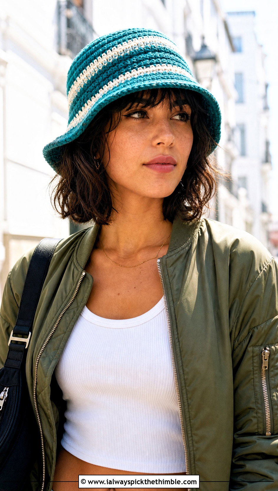 Striped Crochet Bucket Hat With Cargo Pants - 25 Crochet Hats For Women outfit ideas