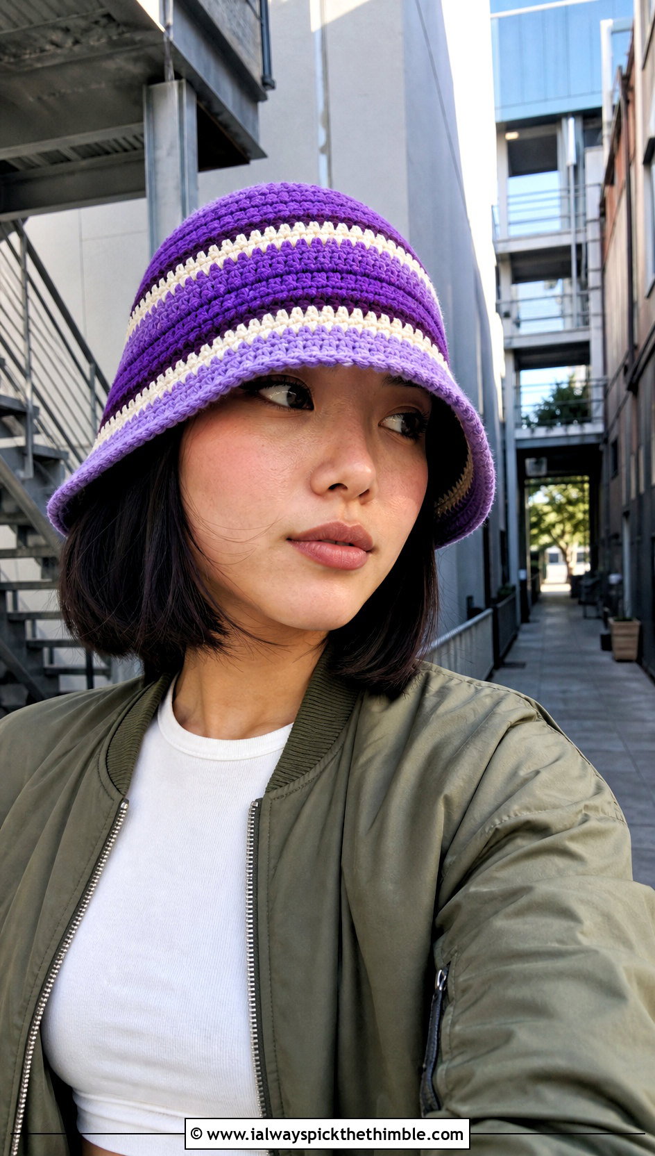 Striped Crochet Bucket Hat With Cargo Pants - 15 Easy Crochet Hats For Women outfit ideas