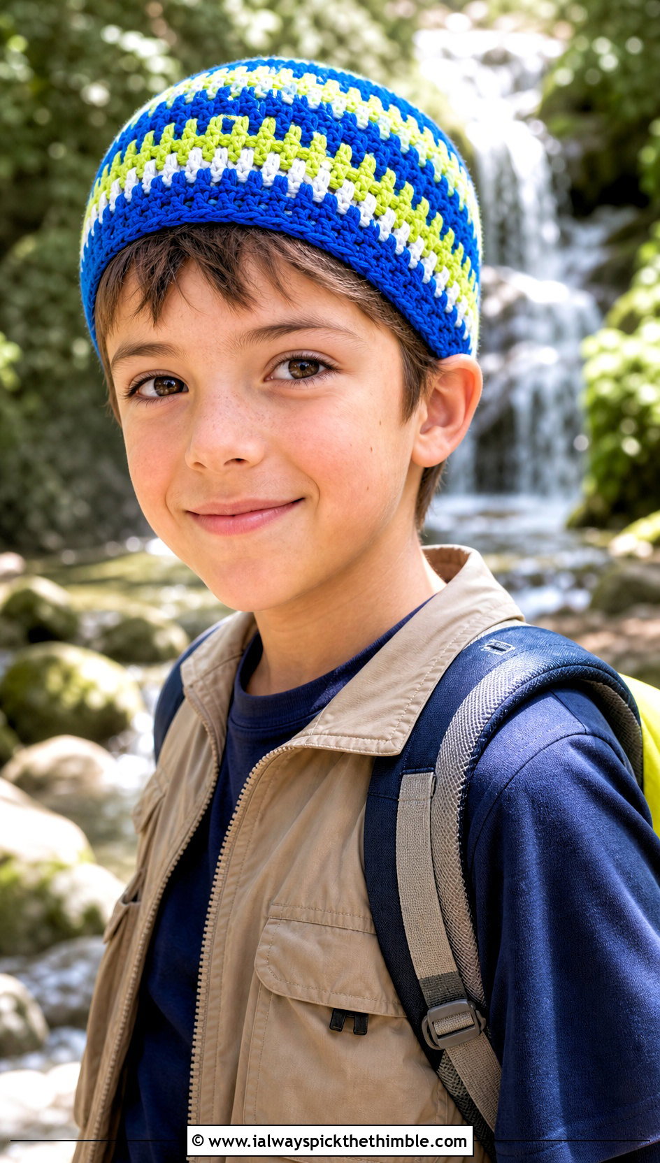Striped Crochet Childs Skull Cap With Utility Vest - 20 crochet childs hat outfit ideas