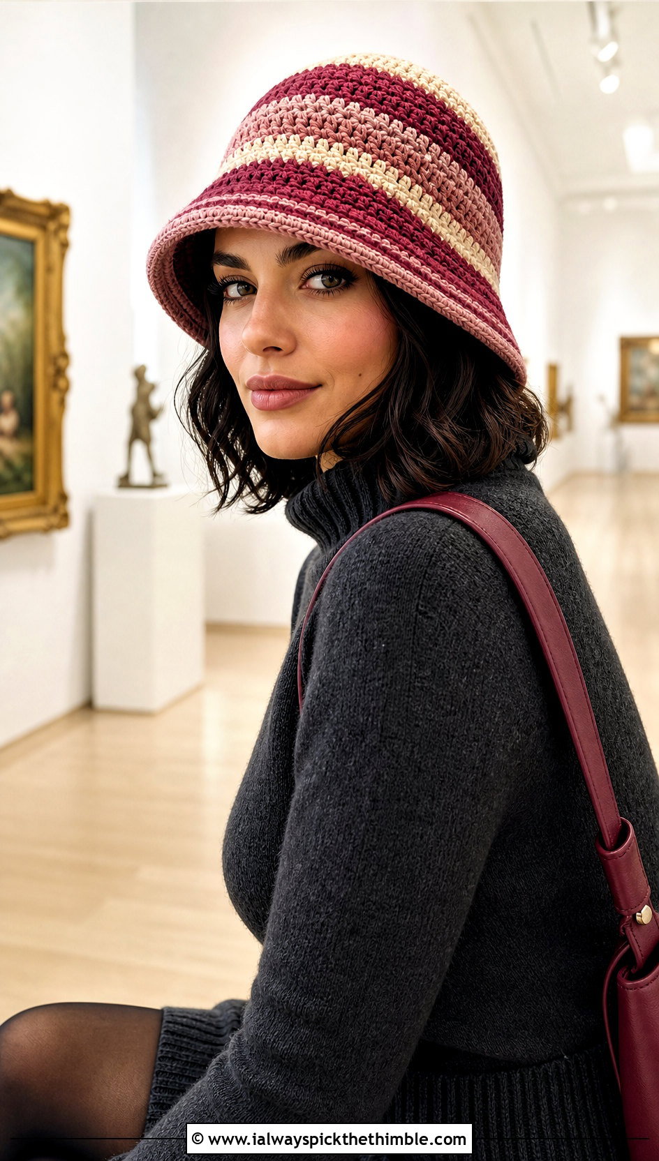 Striped Crochet Cloche Hat With Sweater Dress - 15 crochet hats stripes outfit ideas