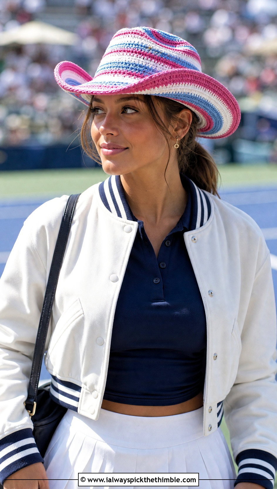Striped Crochet Cowboy Hat With Tennis Skirt - 25 crochet cowboy hat outfit ideas