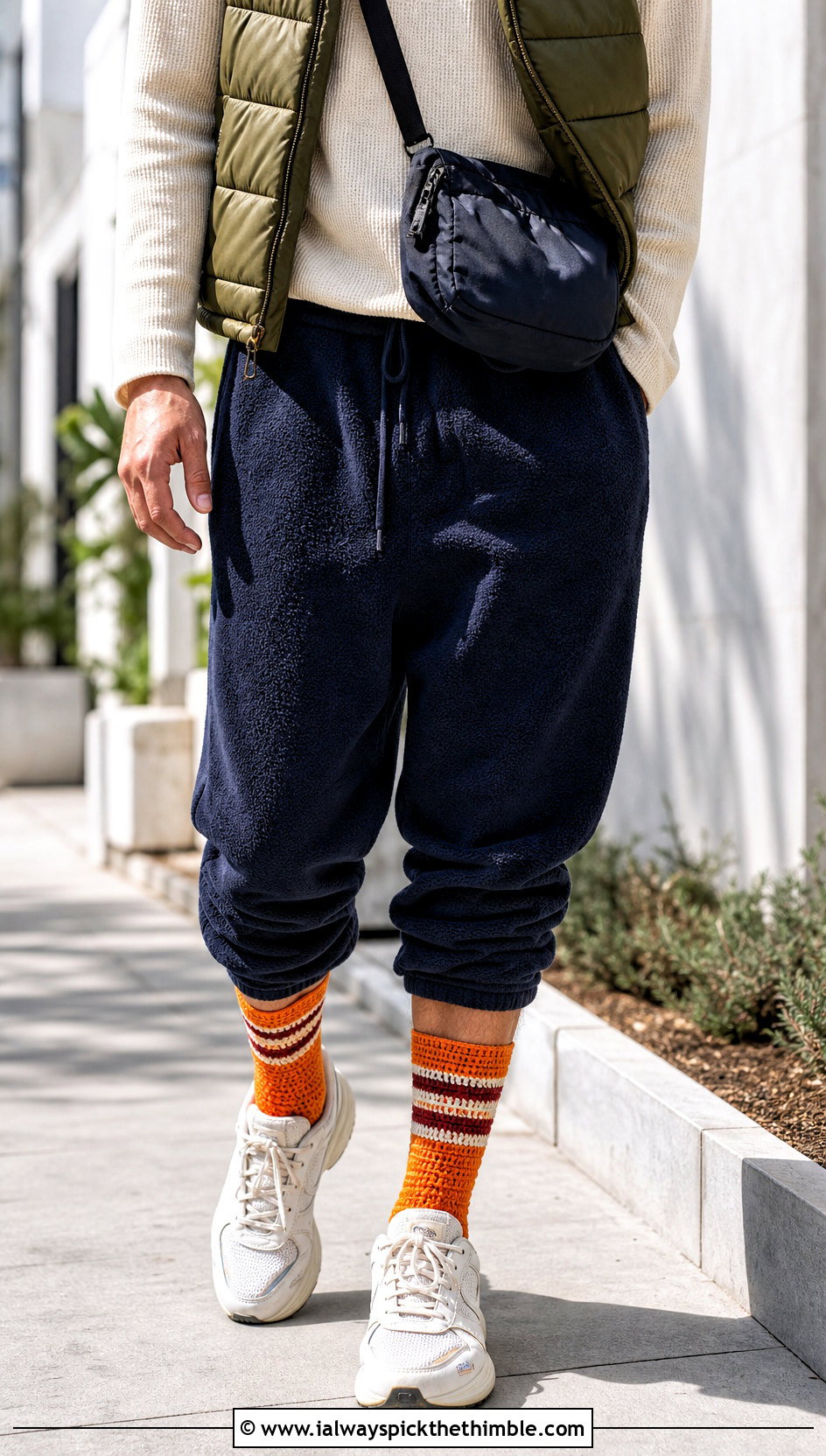 Striped Crochet Crew Socks With Sneakers - 20 crochet winter socks outfit ideas