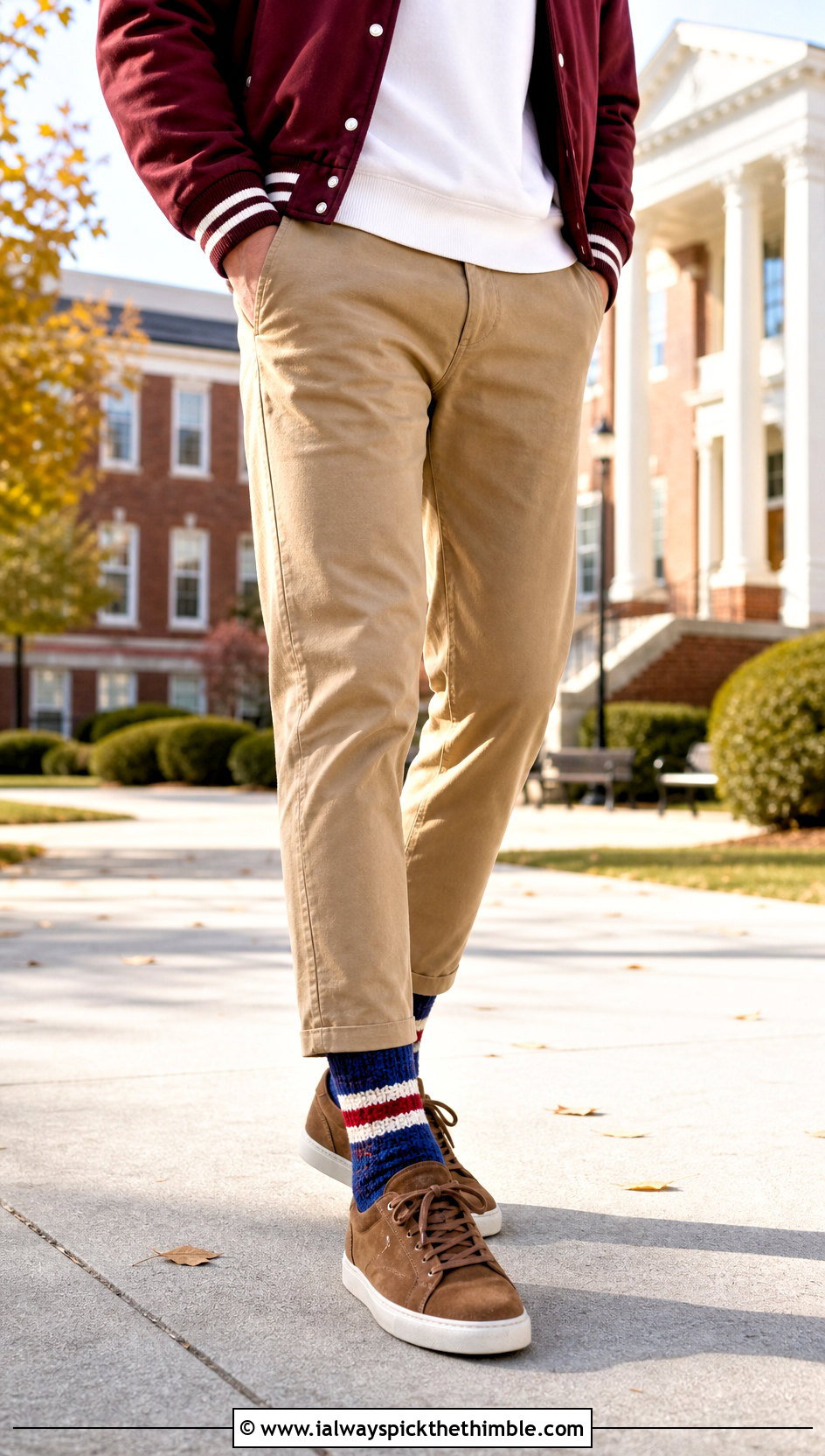 Striped Crochet Crew Socks With Varsity Jacket - 20 Mens Crochet Socks outfit ideas
