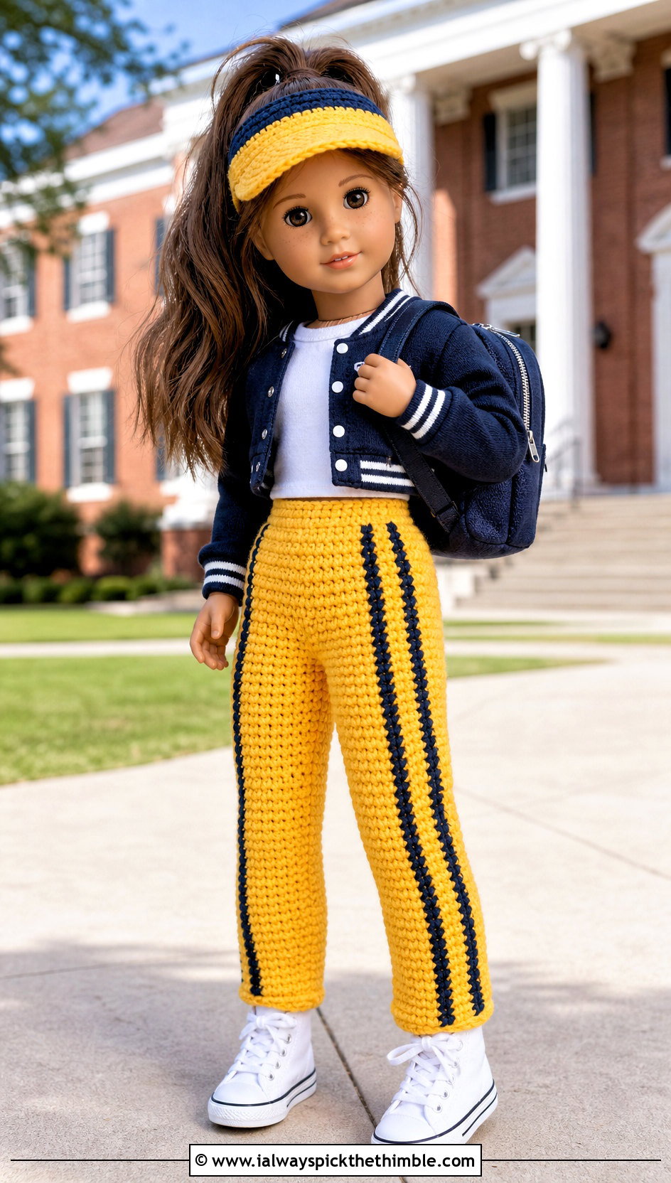 Striped Crochet Doll Pants With Varsity Jacket - 25 crochet doll pants outfit ideas