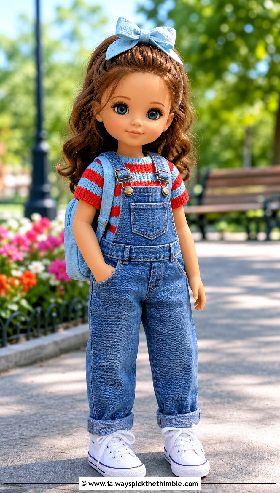 Striped Crochet Doll T Shirt With Denim Overalls - 25 crochet doll shirt outfit ideas