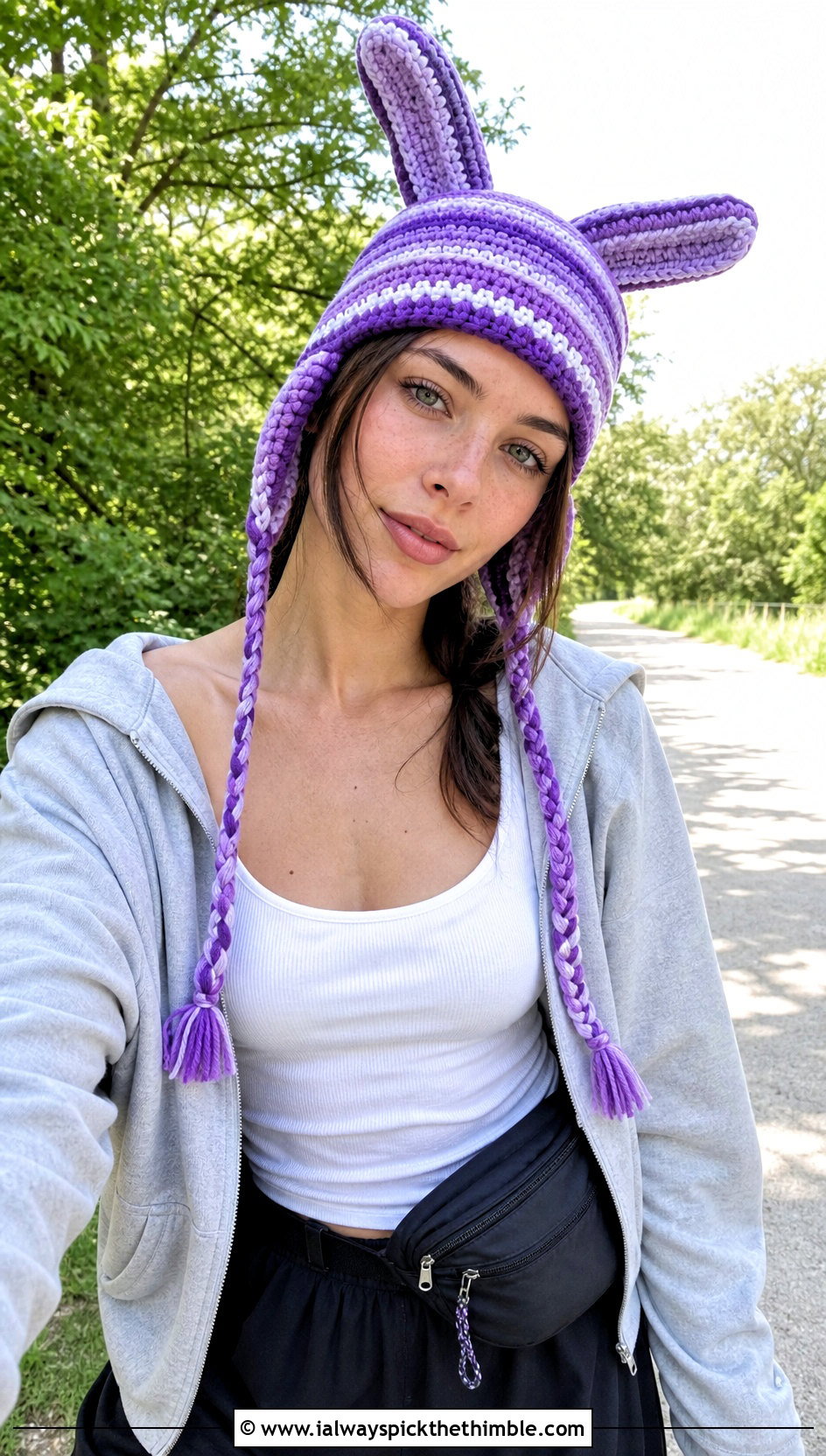 Striped Crochet Earflap Rabbit Hat With Hoodie And Track Pants - 15 Sincerity Is Scary Crochet Hat outfit ideas