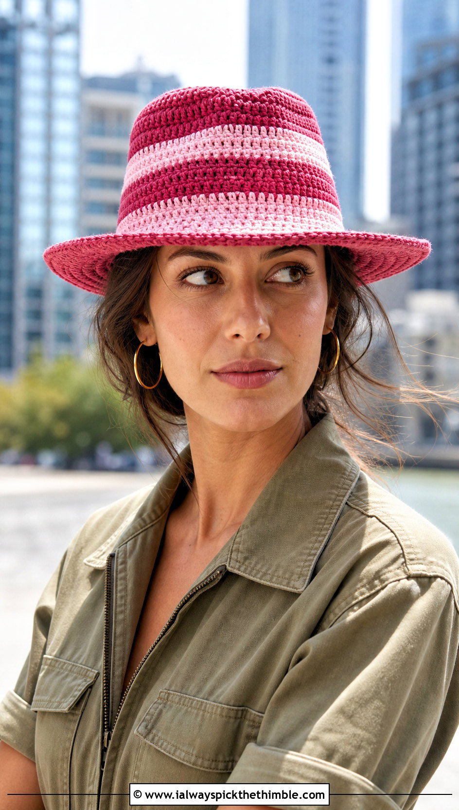 Striped Crochet Fedora With Utility Jumpsuit And Sneakers - 20 striped crochet hat outfit ideas