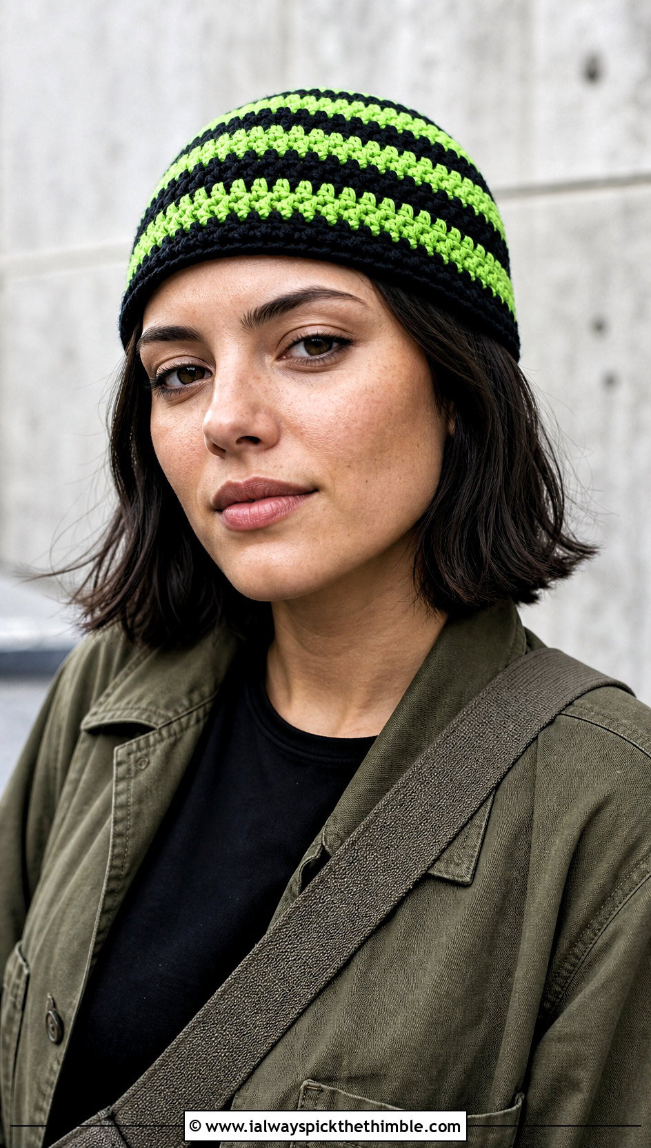 Striped Crochet Fisherman Beanie With Chore Jacket And Cargo Pants - 20 striped crochet hat outfit ideas
