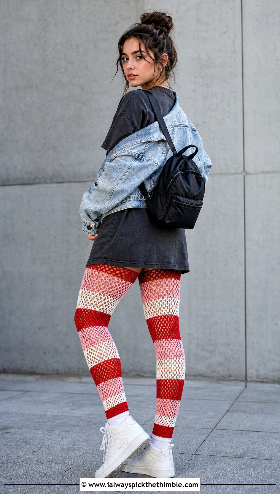 Striped Crochet Fishnet Stockings With T Shirt Dress - 25 crochet fishnet stockings outfit ideas