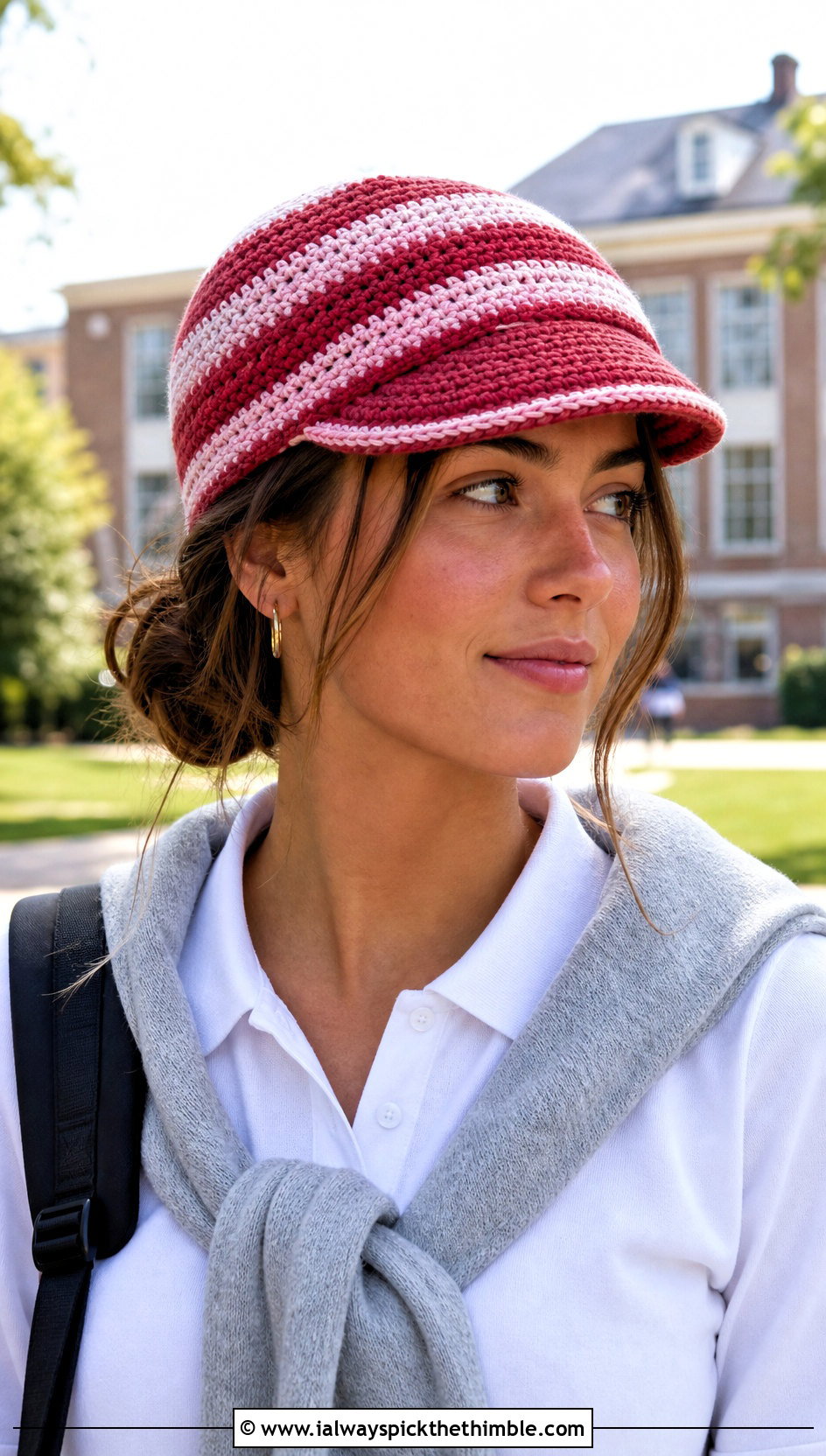 Striped Crochet Flat Cap With Tennis Skirt - 20 crochet flat cap outfit ideas