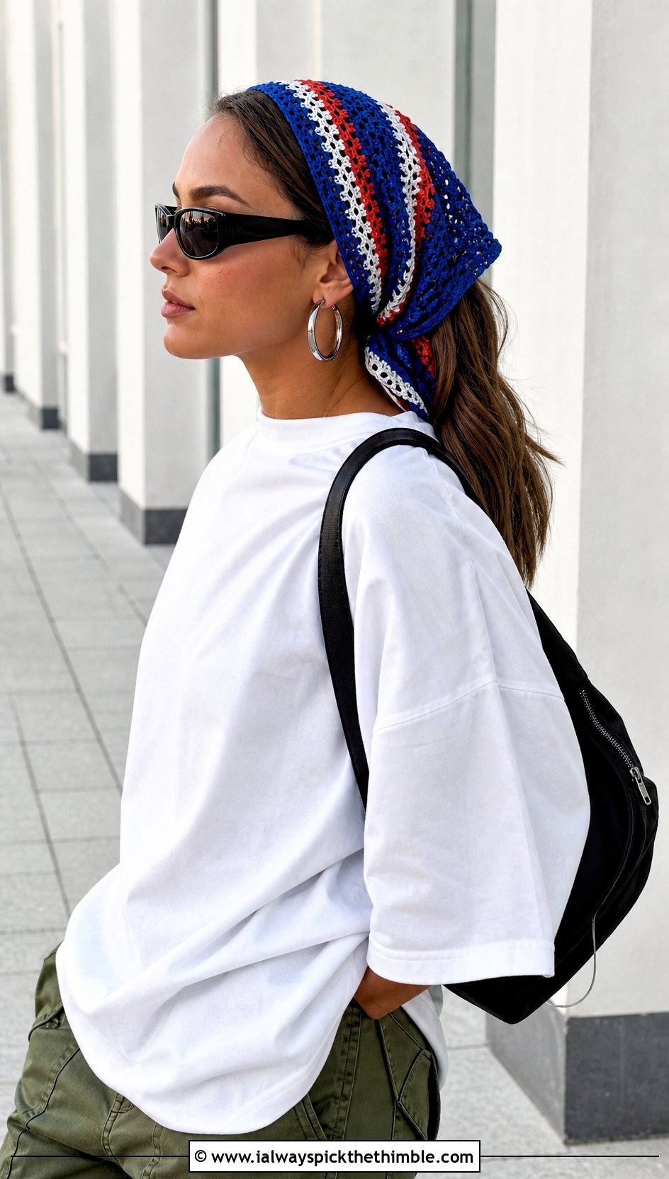 Striped Crochet Hair Wrap With T Shirt And Cargo Pants - 20 crochet hair wraps outfit ideas