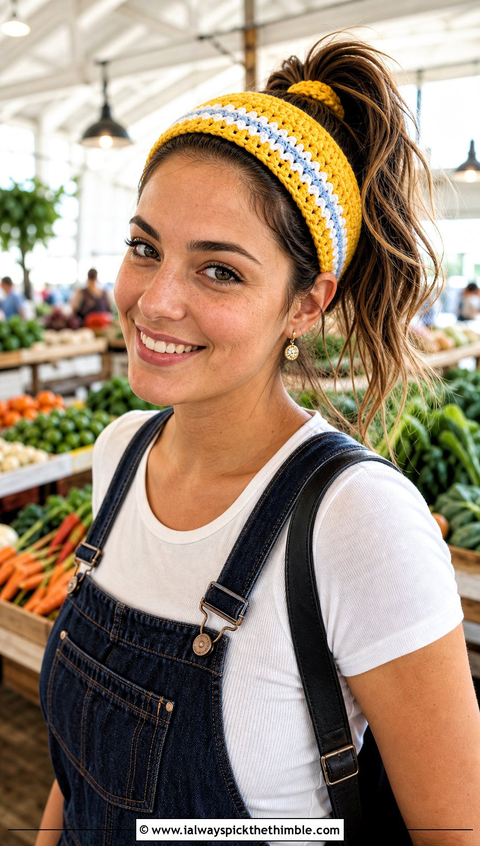Striped Crochet Headband With Hair Tie And Overalls - 25 crochet headband with hair tie outfit ideas