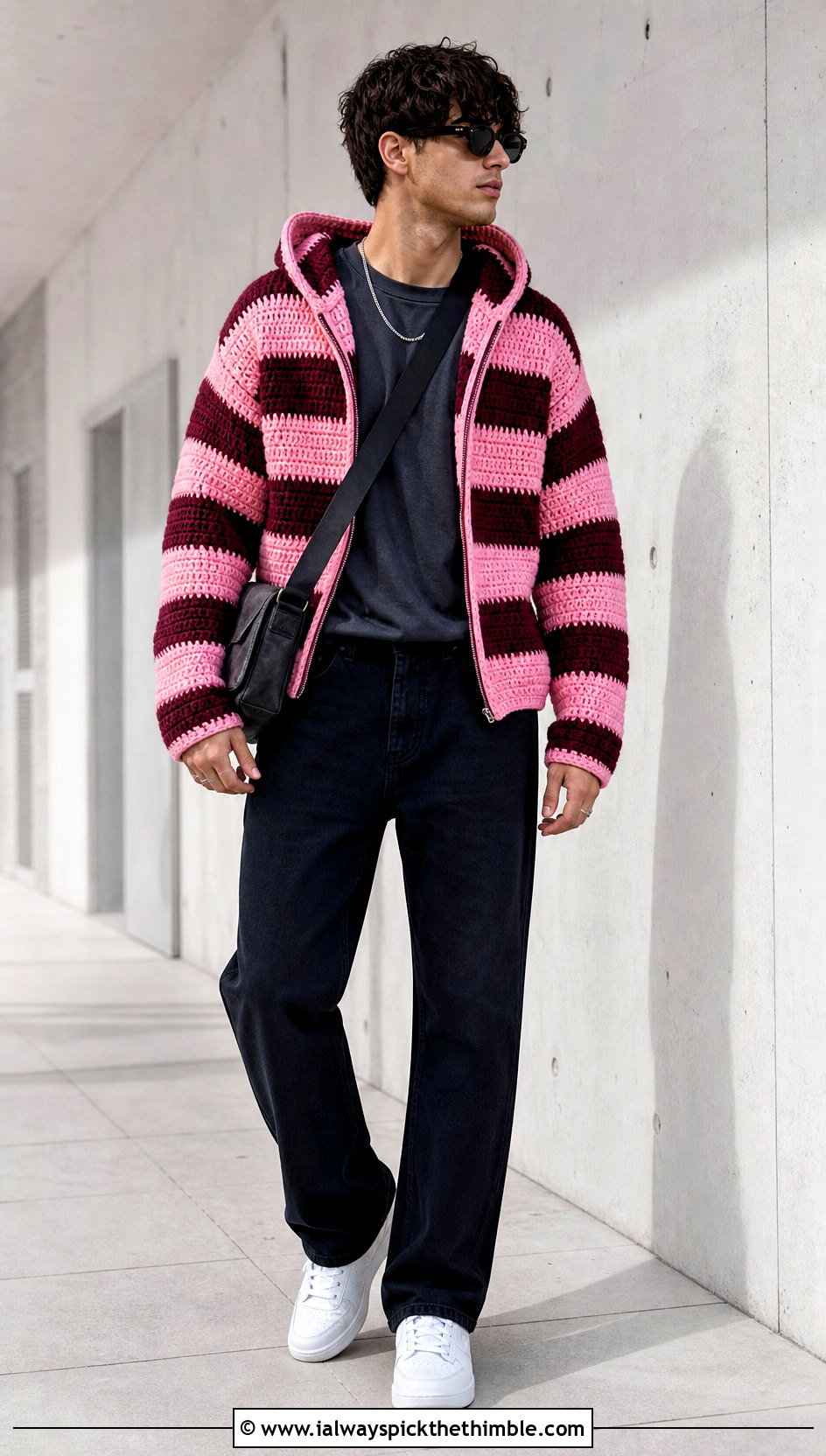 Striped Crochet Hoodie With Black Jeans - 20 Crochet Hoodies For Men outfit ideas