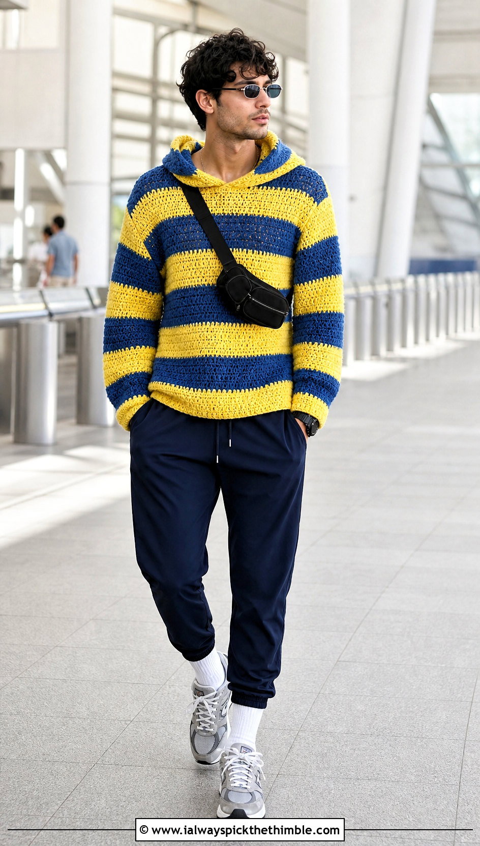 Striped Crochet Hoodie With Track Pants - 25 crochet hoodie for men outfit ideas