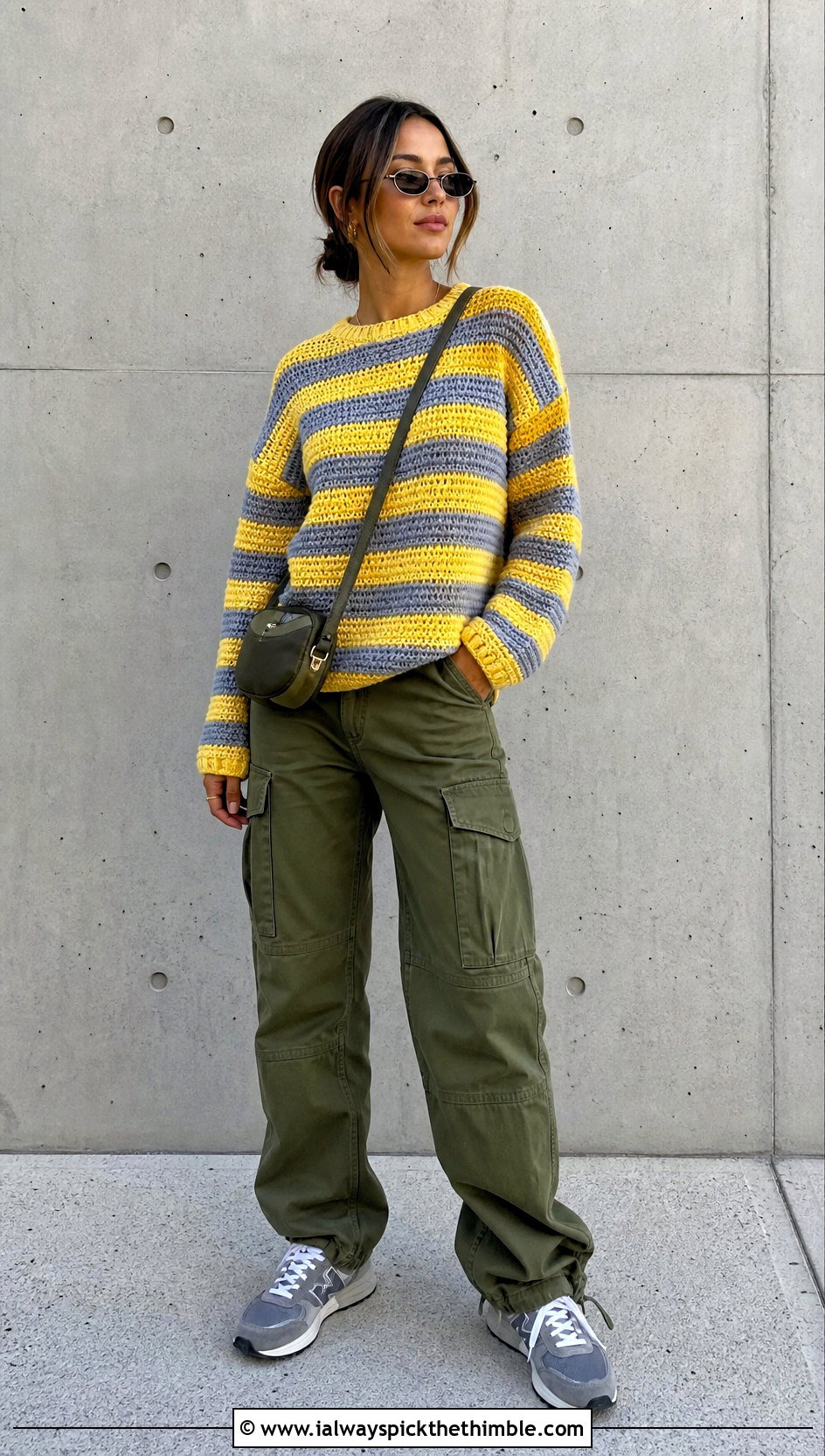 Striped Crochet Jumper With Cargo Pants - 20 crochet jumper for women outfit ideas
