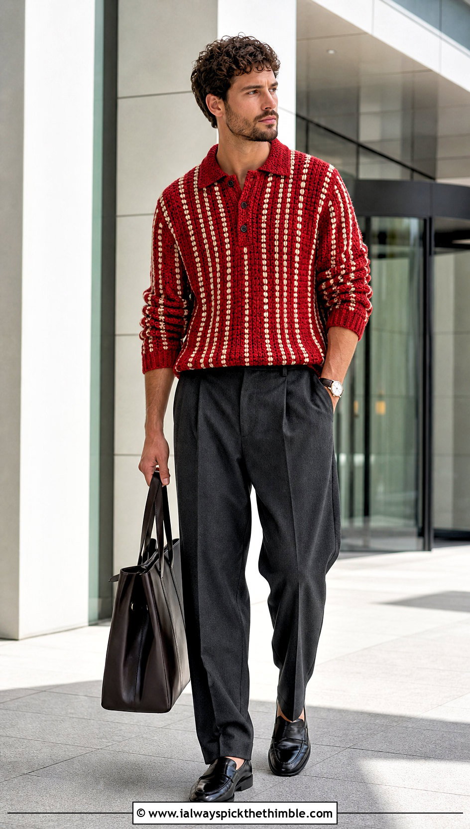 Striped Crochet Jumper With Tailored Trousers - 20 mens crochet jumper outfit ideas