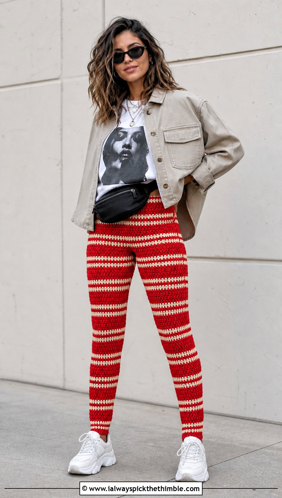 Striped Crochet Leggings With Graphic Tee - 25 crochet leggings outfit ideas