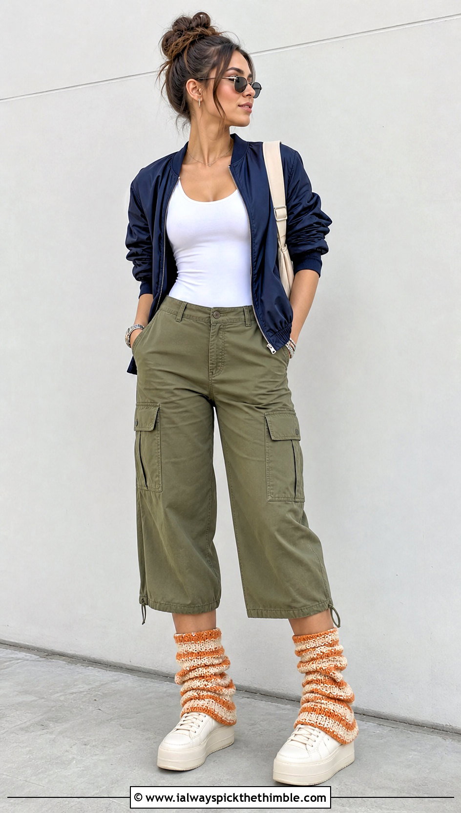 Striped Crochet Legwarmers With Cargo Pants And Sneakers - 25 crochet legwarmers outfit ideas