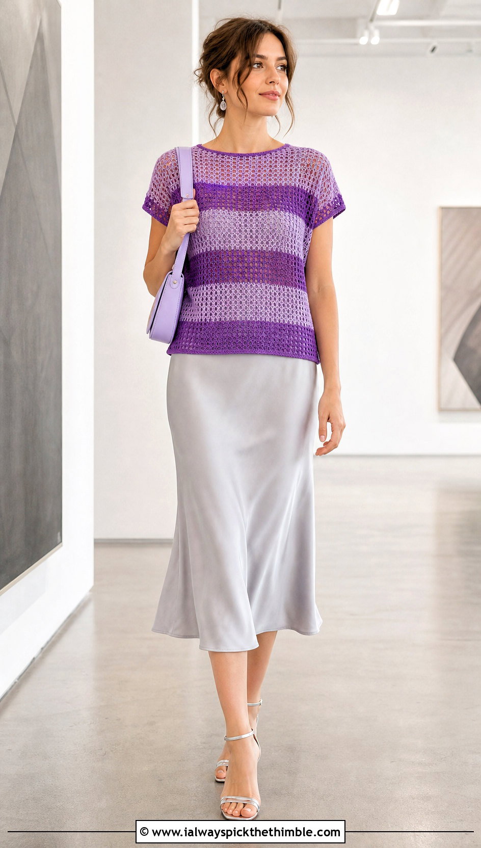 Striped Crochet Mesh Tee With Slip Dress - 25 crochet striped top outfit ideas