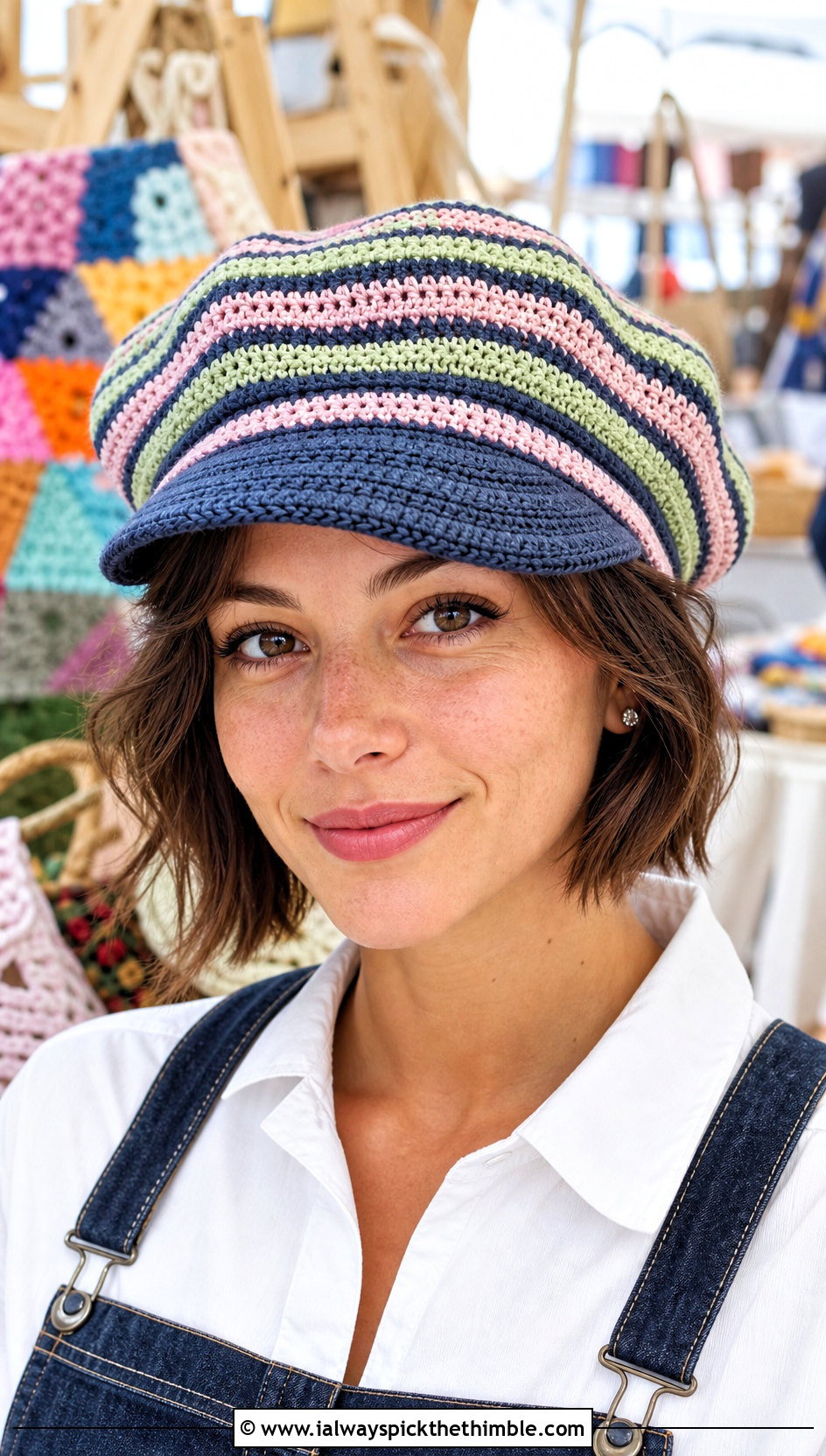 Striped Crochet Newsboy Hat With White Shirt And Overalls - 25 crochet newsboy hat outfit ideas