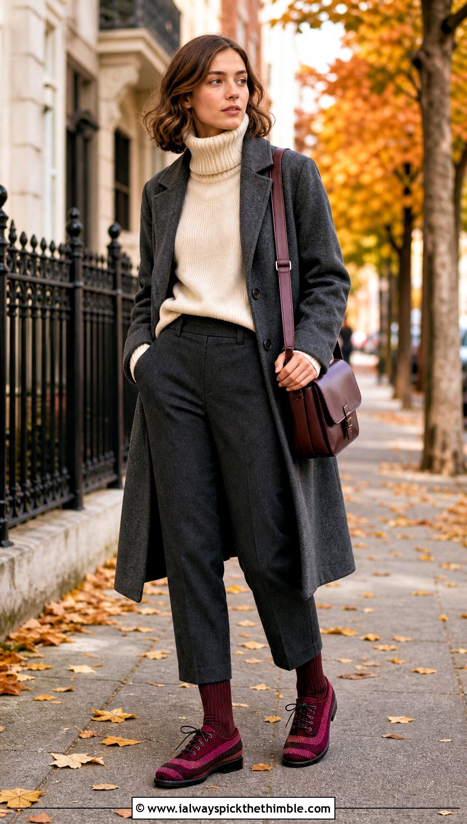 Striped Crochet Oxfords With Wool Trousers - 15 Crochet Oxford Shoes outfit ideas