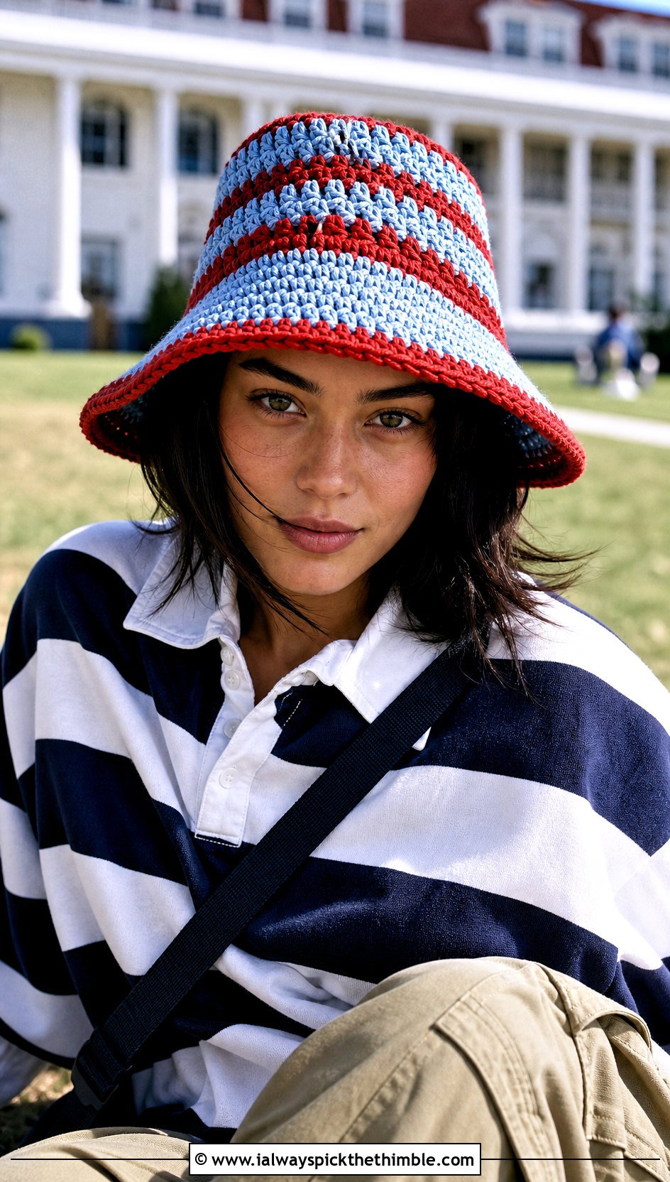Striped Crochet Pilgrim Hat With Rugby Shirt And Cargo Pants - 20 Crochet Pilgrim Hat outfit ideas
