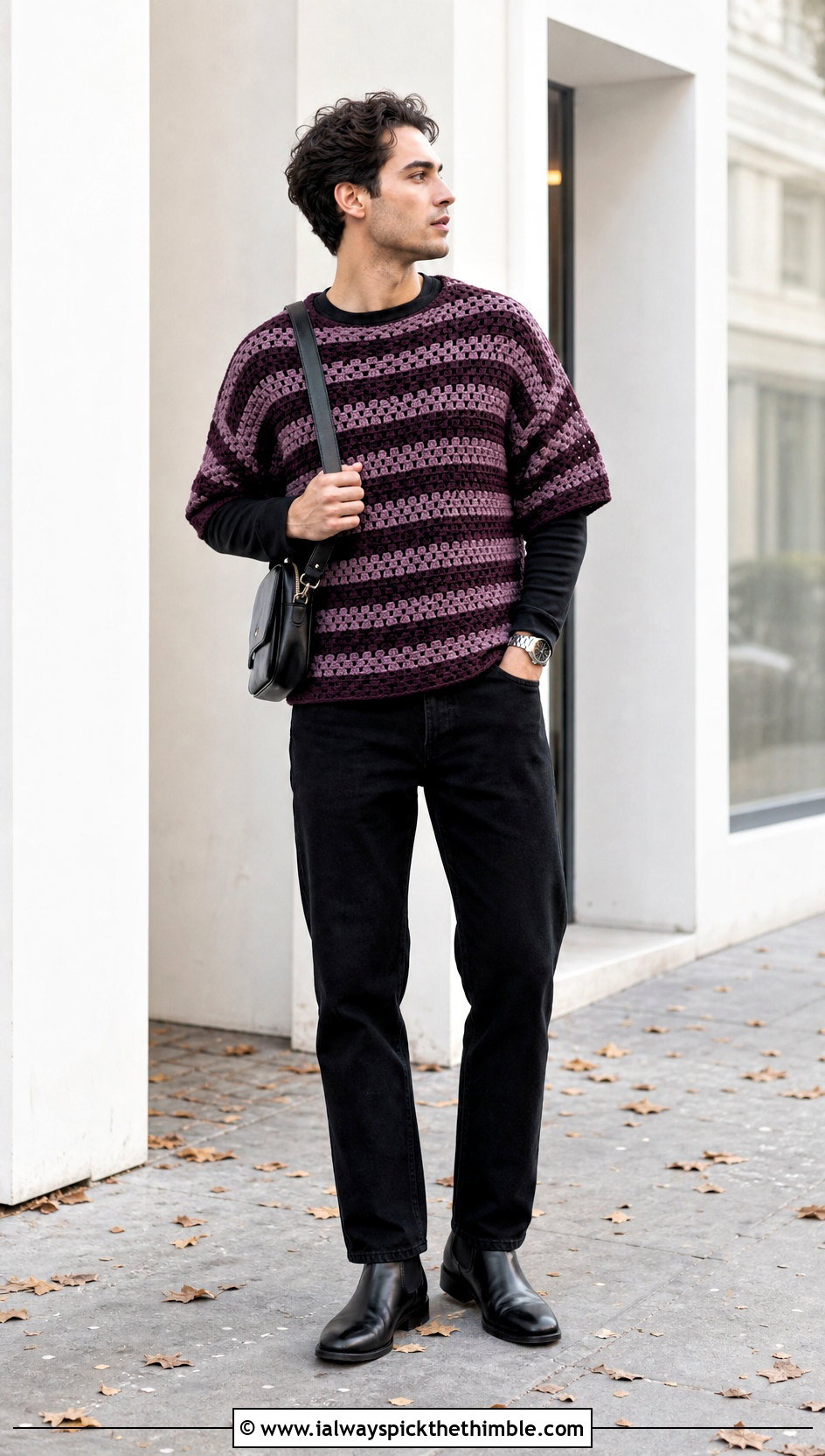 Striped Crochet Pullover With Black Jeans - 20 crochet men's clothes and outfit ideas