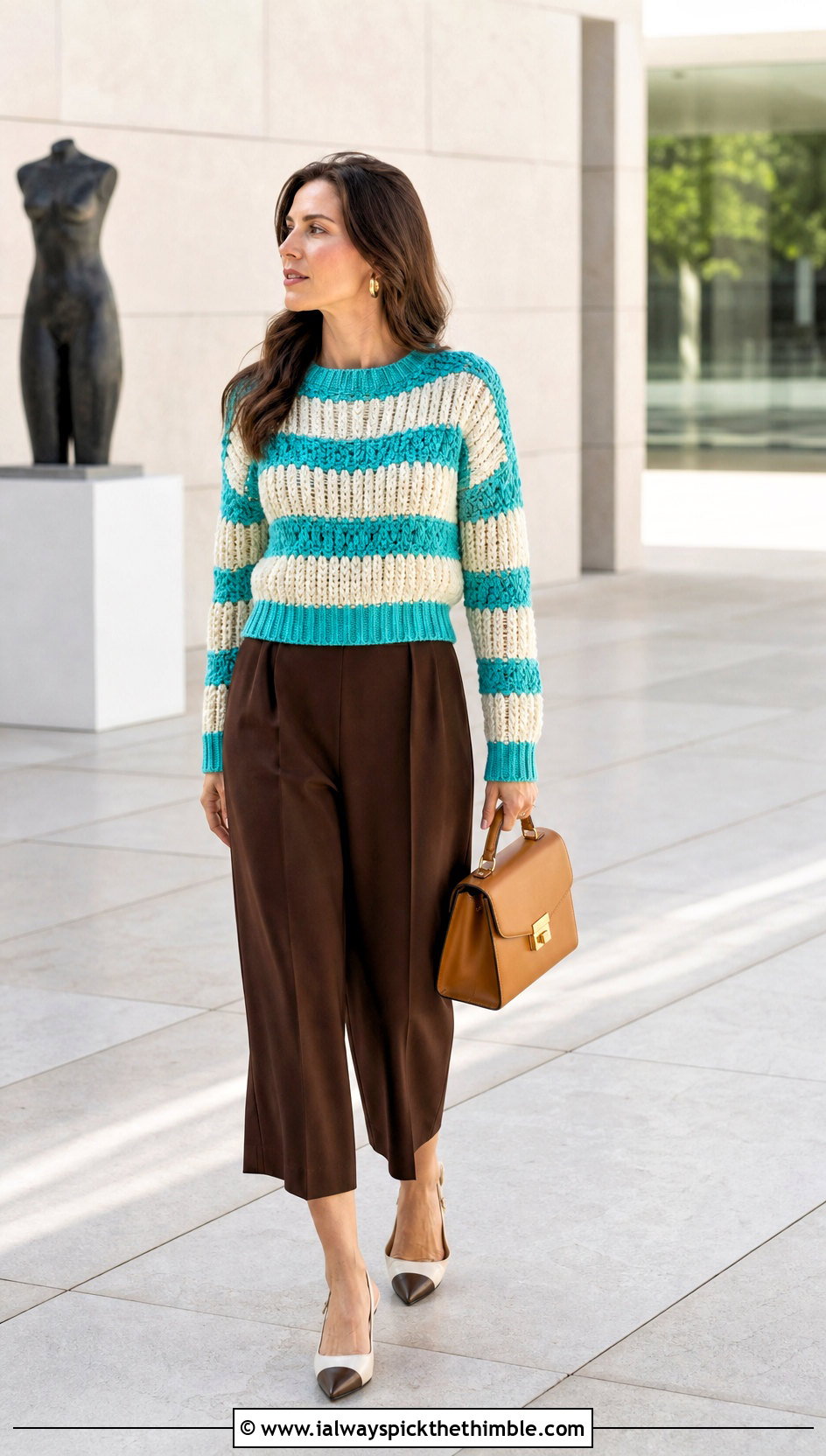 Striped Crochet Ribbed Sweater With Culottes - 25 crochet ribbed sweater outfit ideas