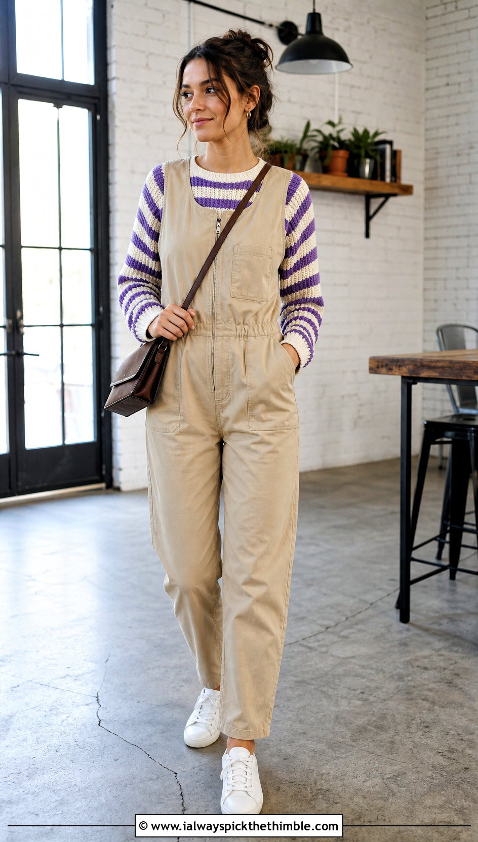 Striped Crochet Rory Gilmore Sweater With Utility Jumpsuit - 20 crochet rory gilmore sweater outfit ideas