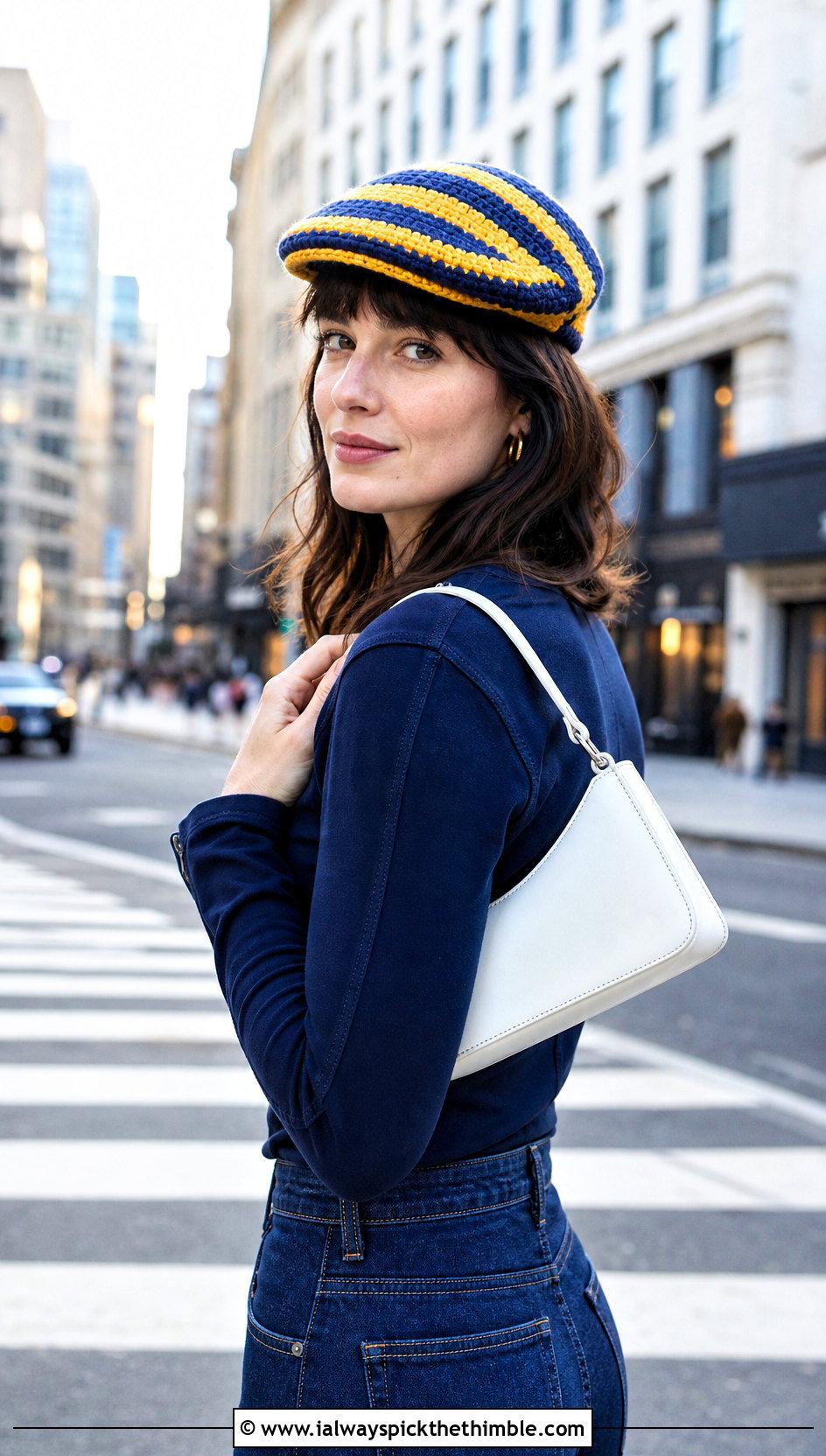 Striped Crochet Scally Cap With Monochrome Outfit - 20 Crochet Scally Cap outfit ideas