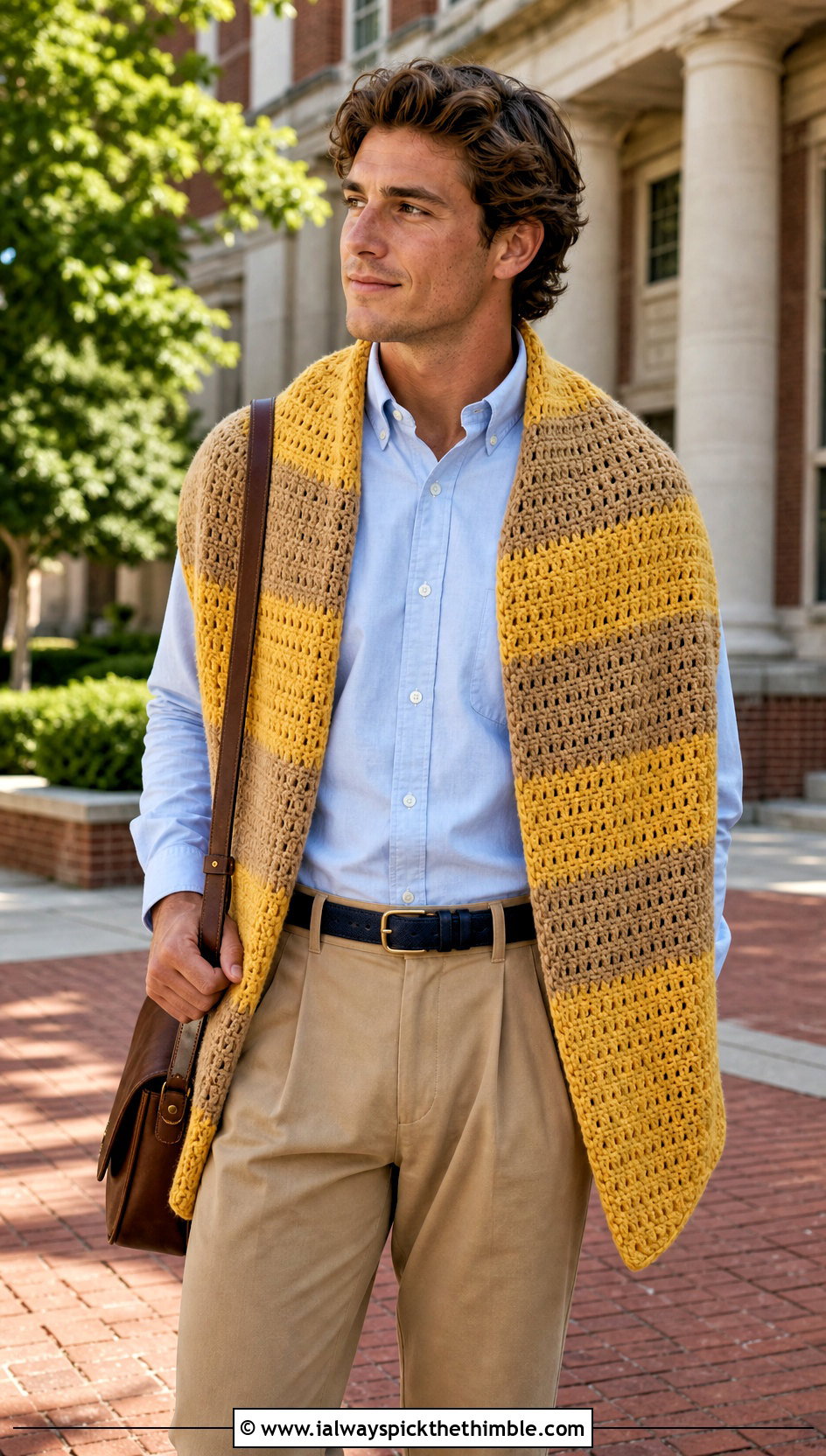 Striped Crochet Shawl With Preppy Outfit - 20 crochet shawl for men outfit ideas