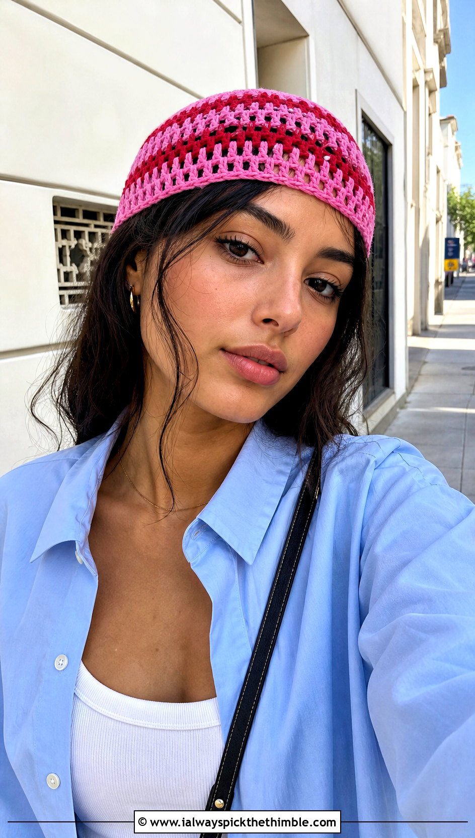 Striped Crochet Skullcap With Oversized Shirt And Barrel Jeans - 20 striped crochet hat outfit ideas