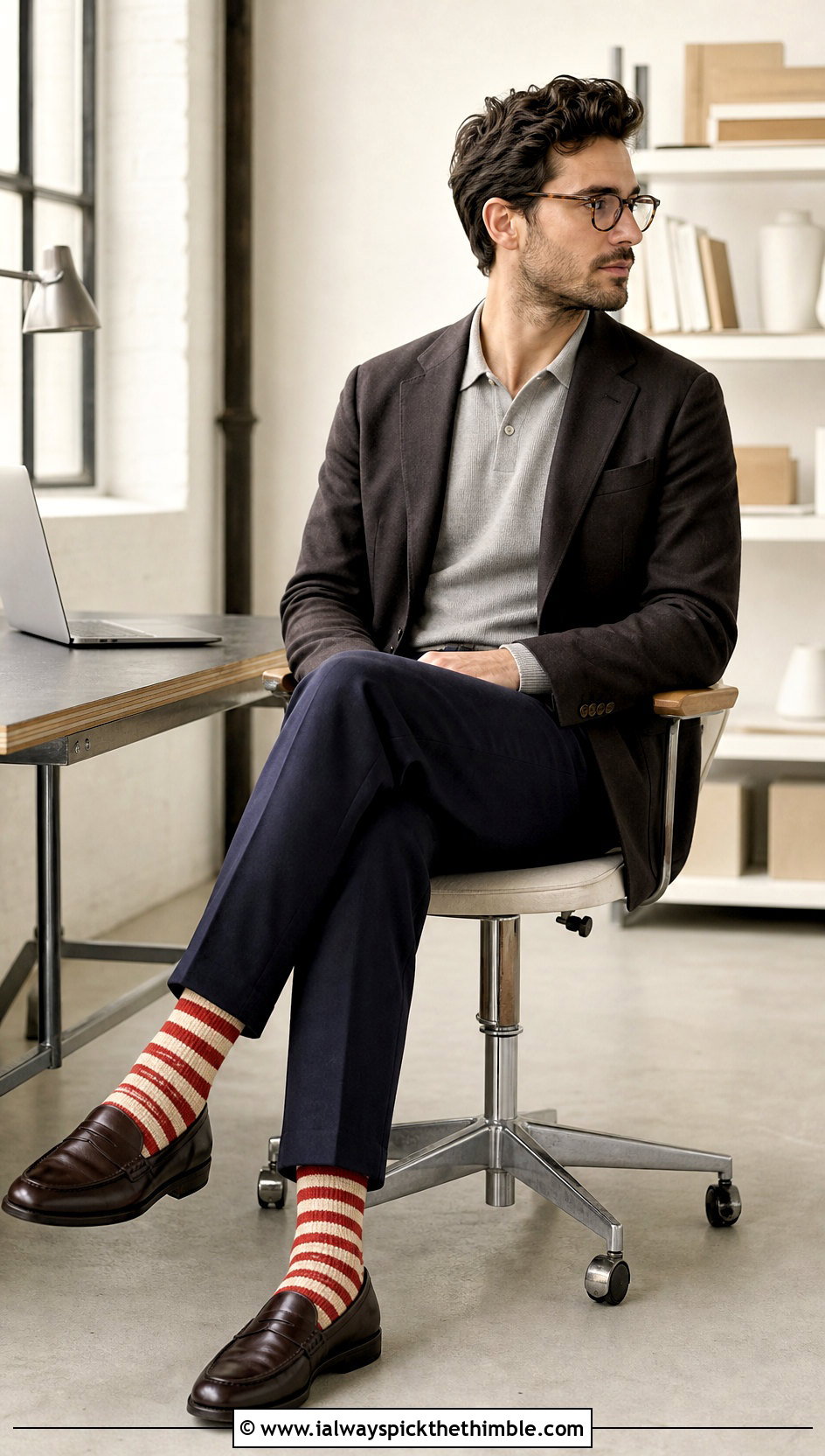 Striped Crochet Socks With Blazer And Pleated Trousers - 25 crochet socks for men outfit ideas