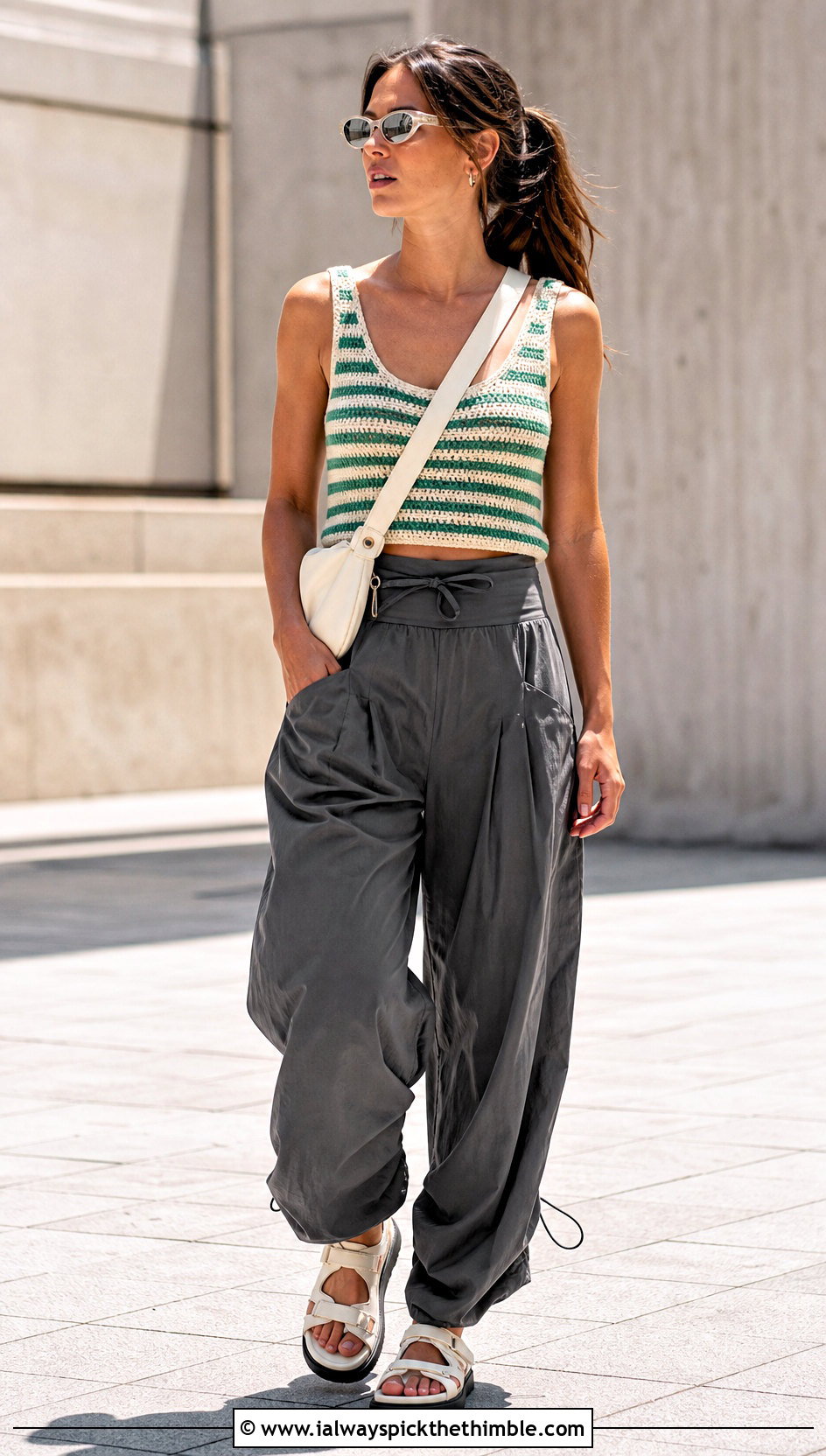 Striped Crochet Summer Tank Top With Parachute Pants - 25 crochet summer tank top outfit ideas