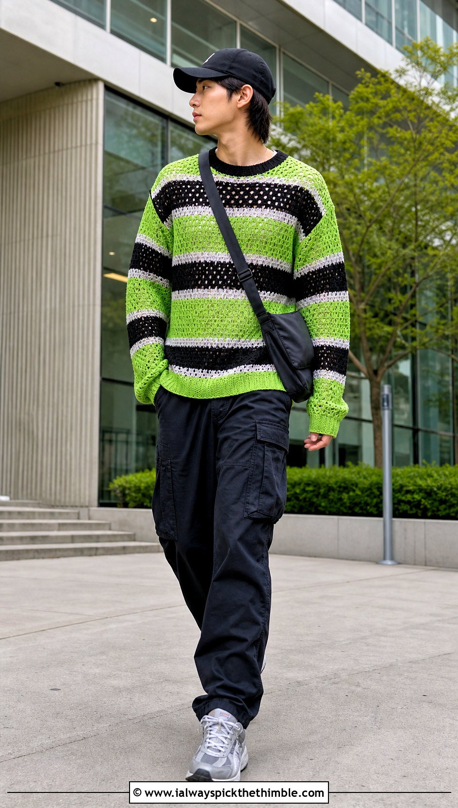 Striped Crochet Sweater With Cargo Pants - 25 men crochet sweater outfit ideas