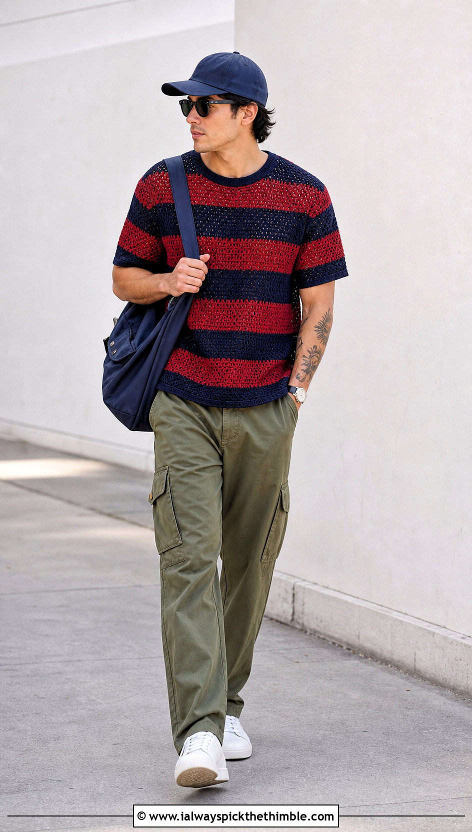 Striped Crochet T Shirt With Cargo Pants - 25 crochet mens shirt outfit ideas
