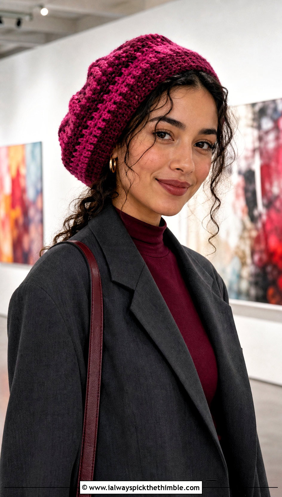 Striped Crochet Tam Hat With Blazer And Mini Skirt - 20 striped crochet hat outfit ideas